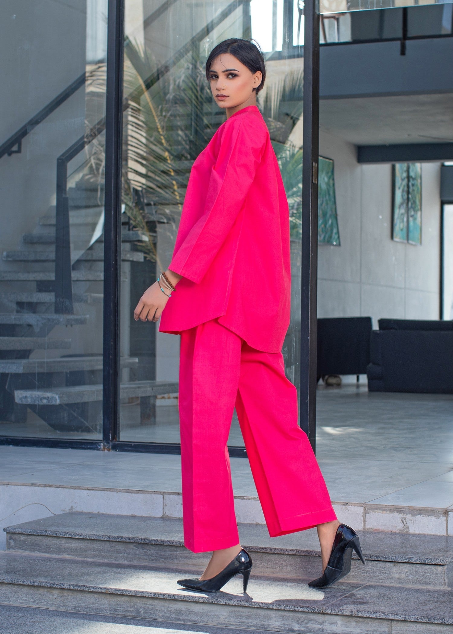 cotton Co ord Sets in Deep pink
