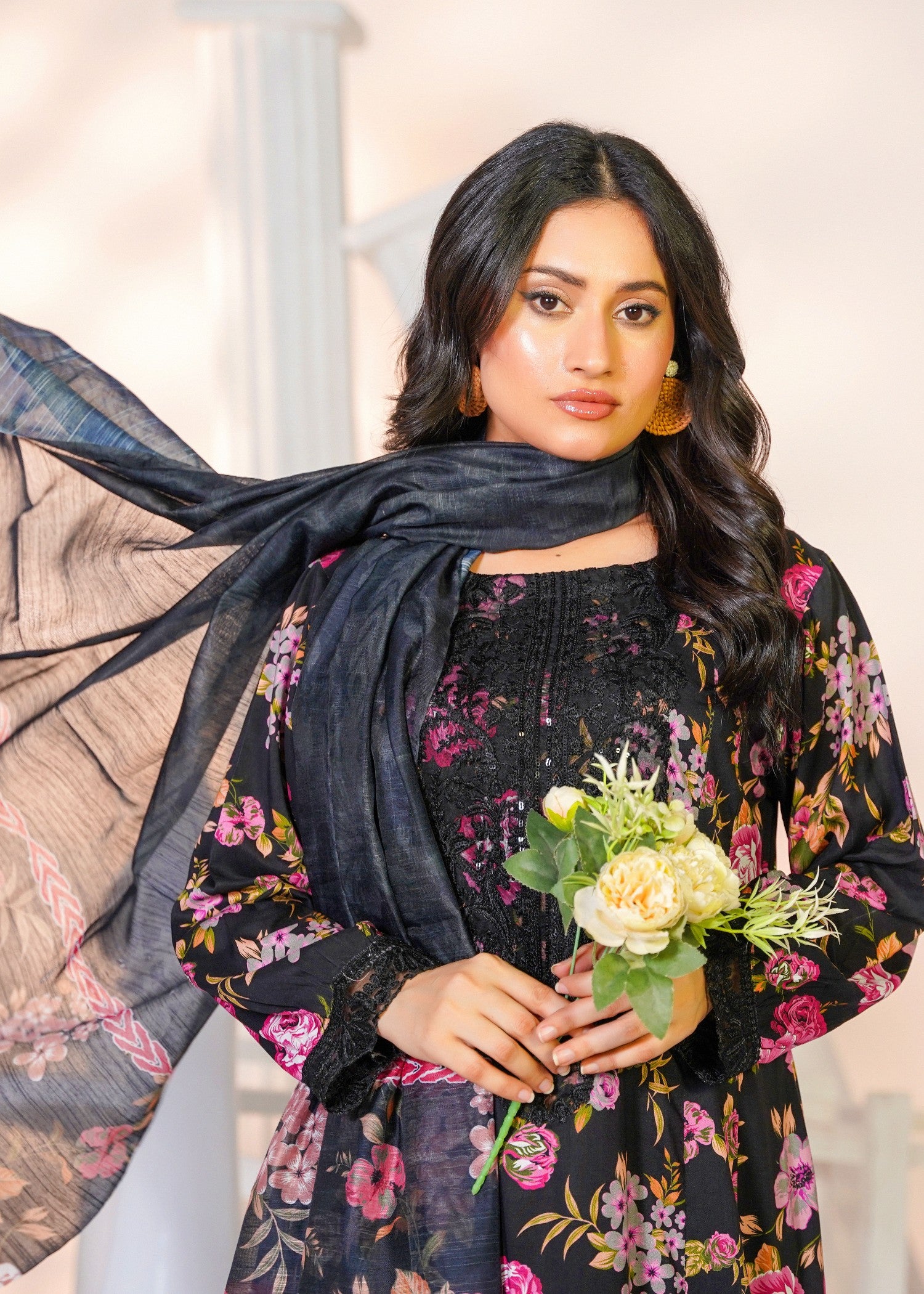 cotton linen Pishwas in Black