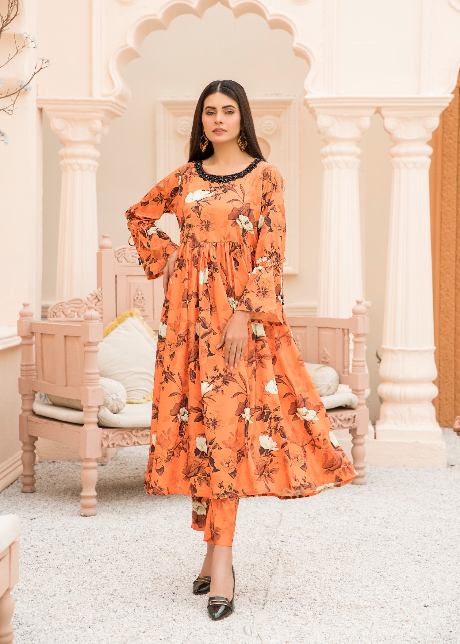 silk Pishwas in Orange