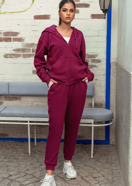 fleece Tracksuit in Burgundy