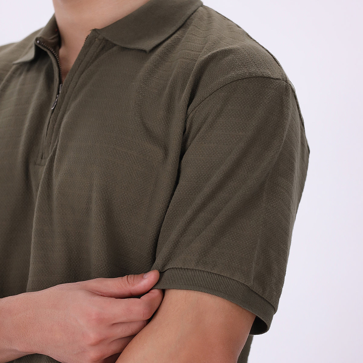 zari cotton Polo Shirt in Olive green