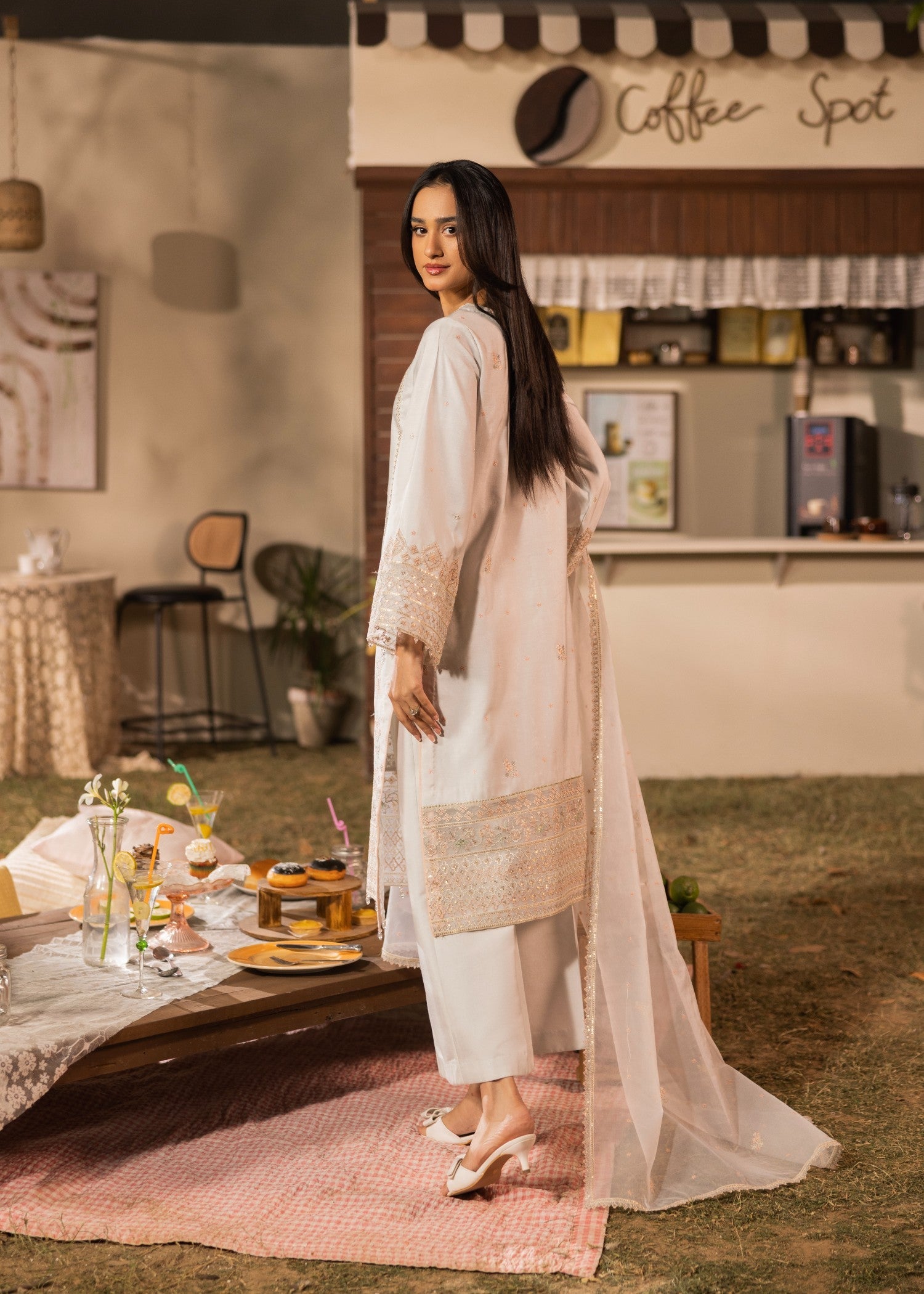viscose Kurta Set in Ivory