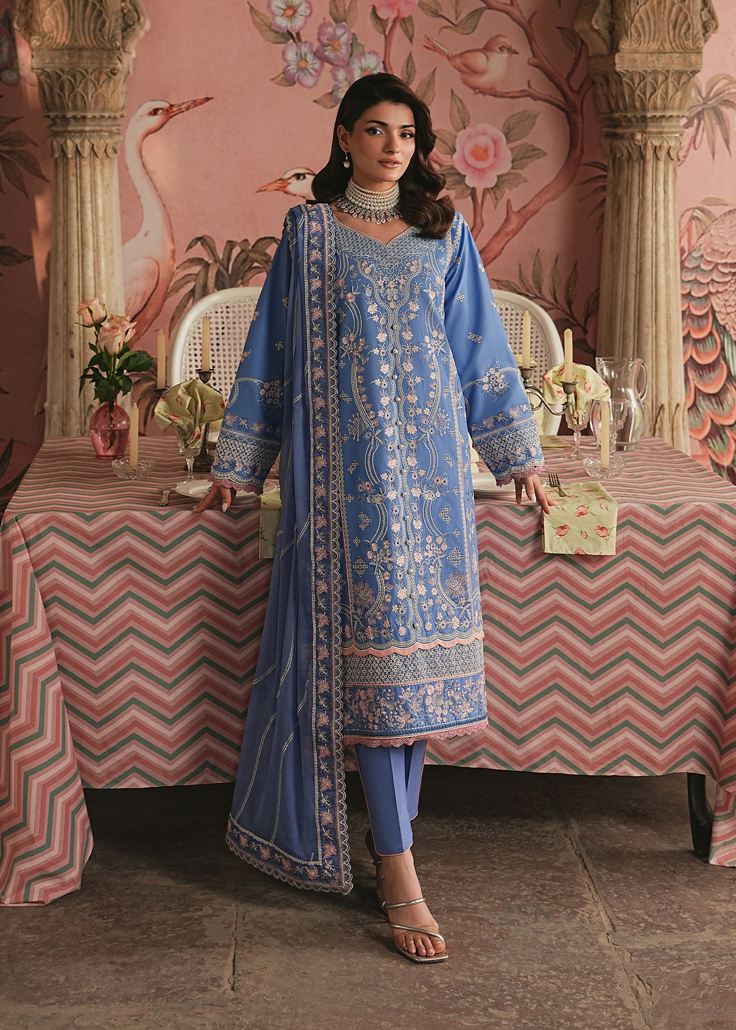 lawn Kurta Set in Cornflower blue