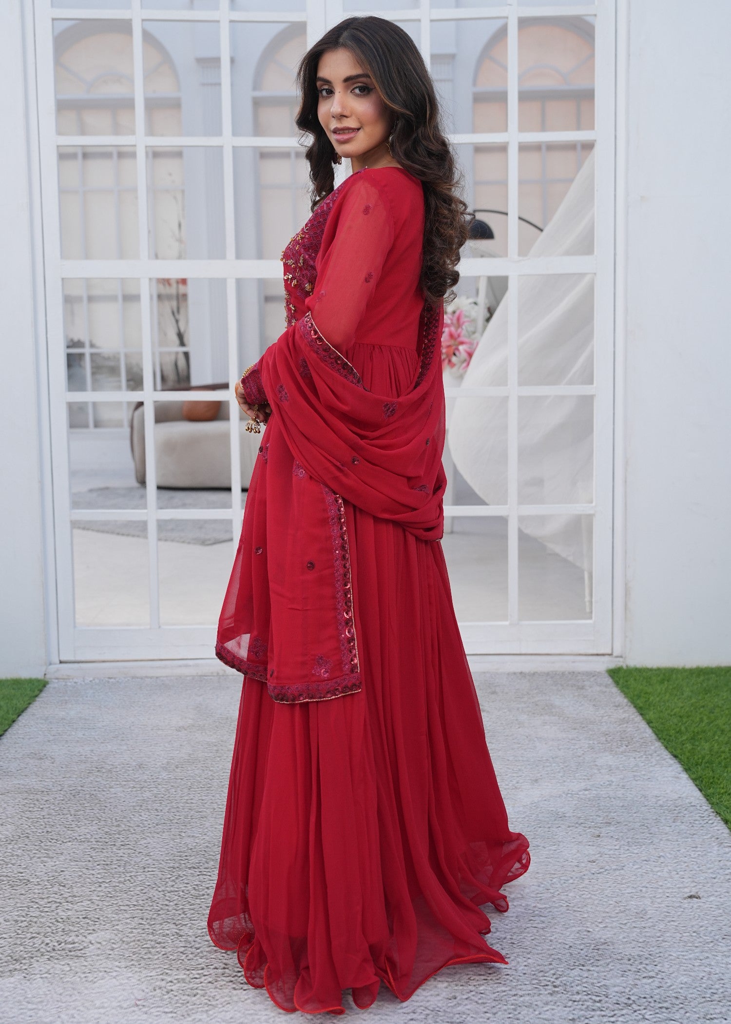 crinkle chiffon Maxi in Crimson
