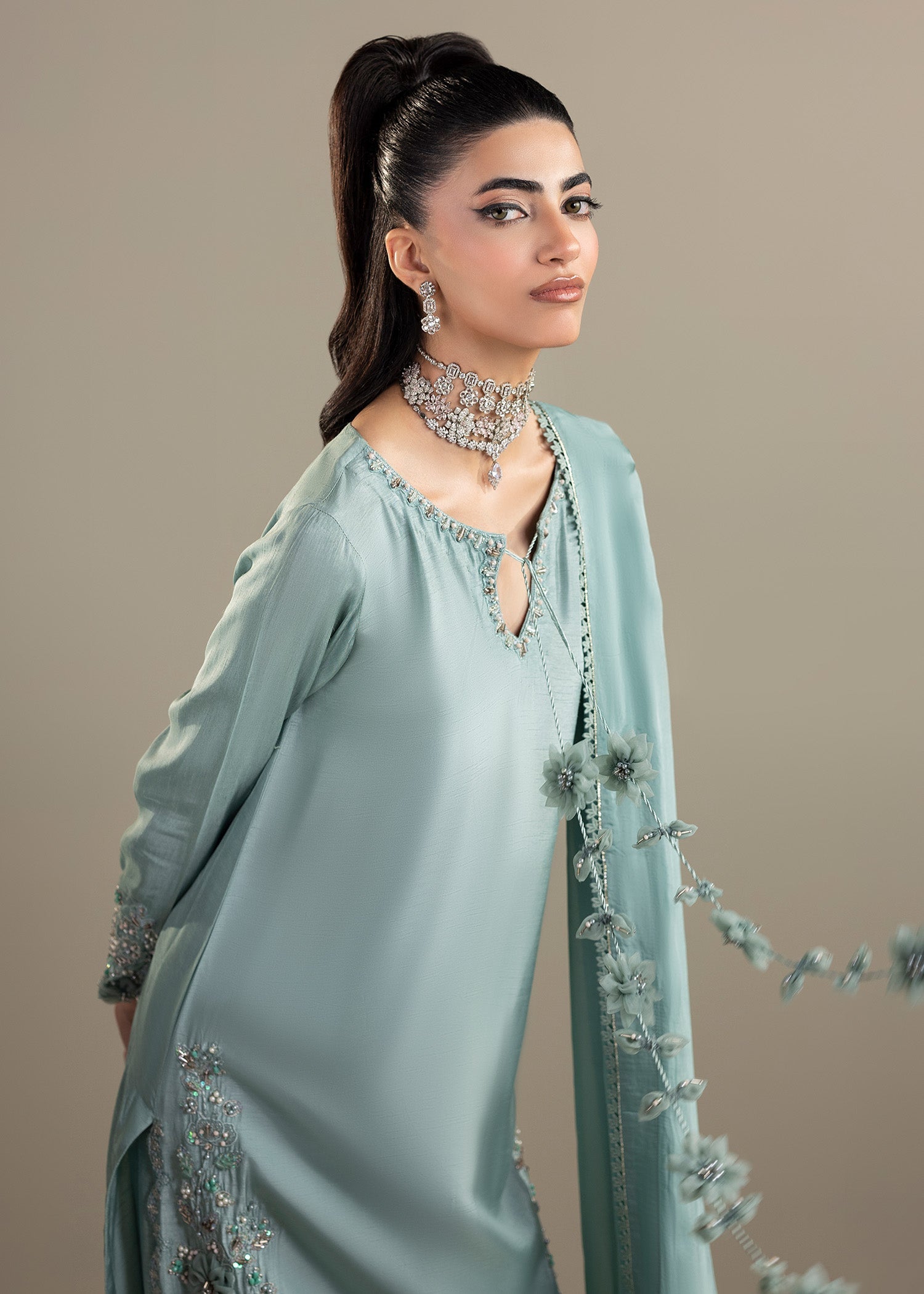 raw silk Kurta Set in Light blue