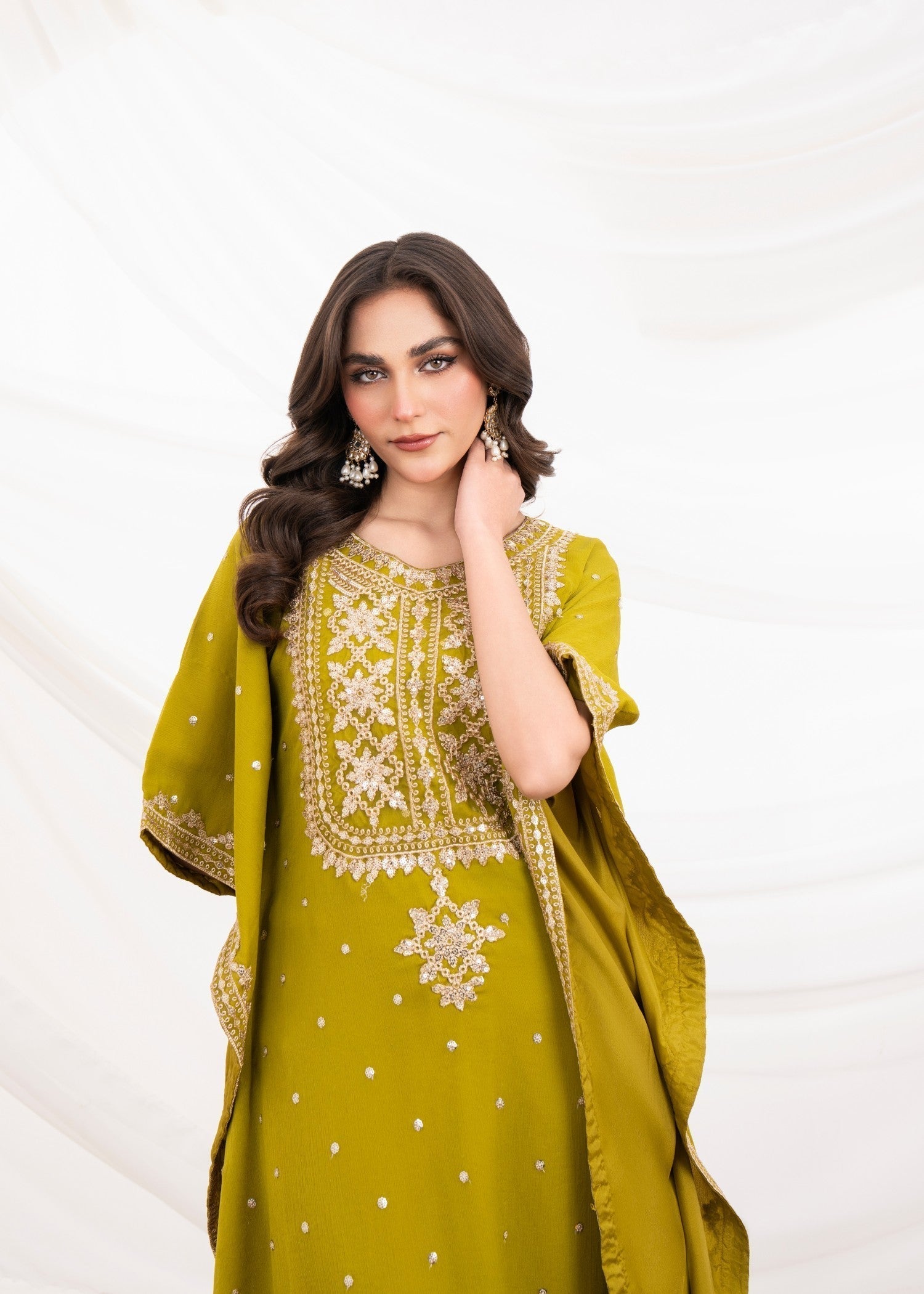 chiffon Kaftan in Olive green