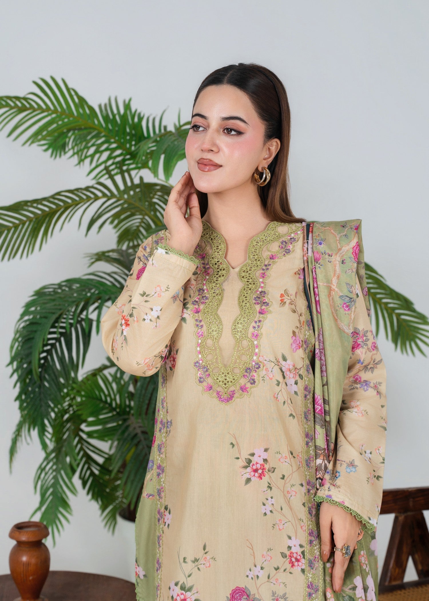 poly lawn Gharara in Green, mellow yellow