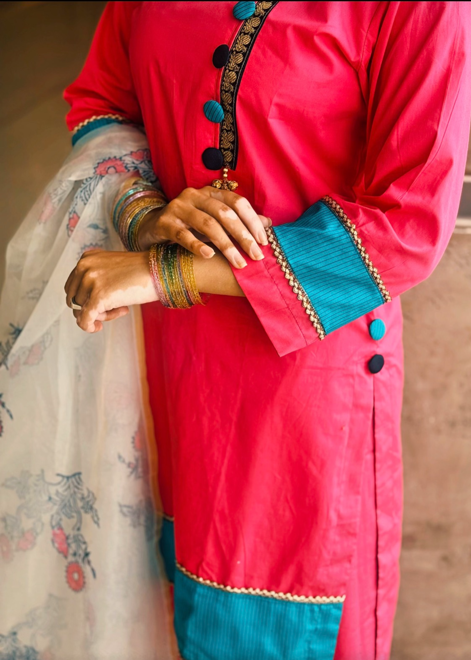 lawn cotton Kurta Set in Lollipop pink