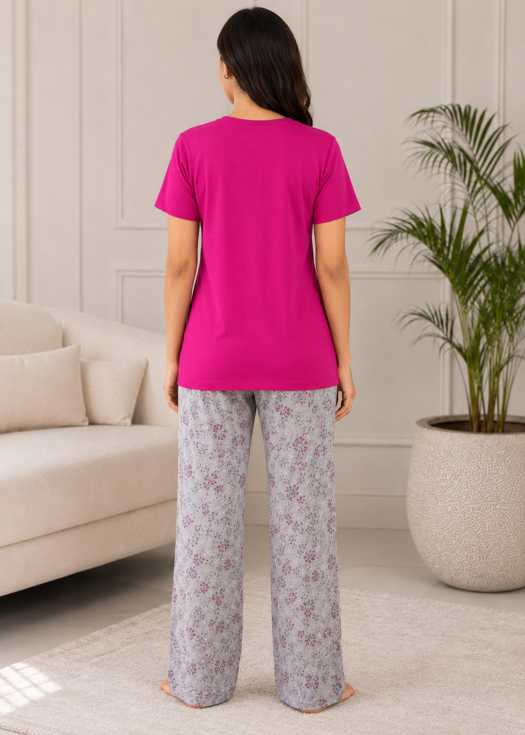 single jersey knit T Shirt in Hot pink