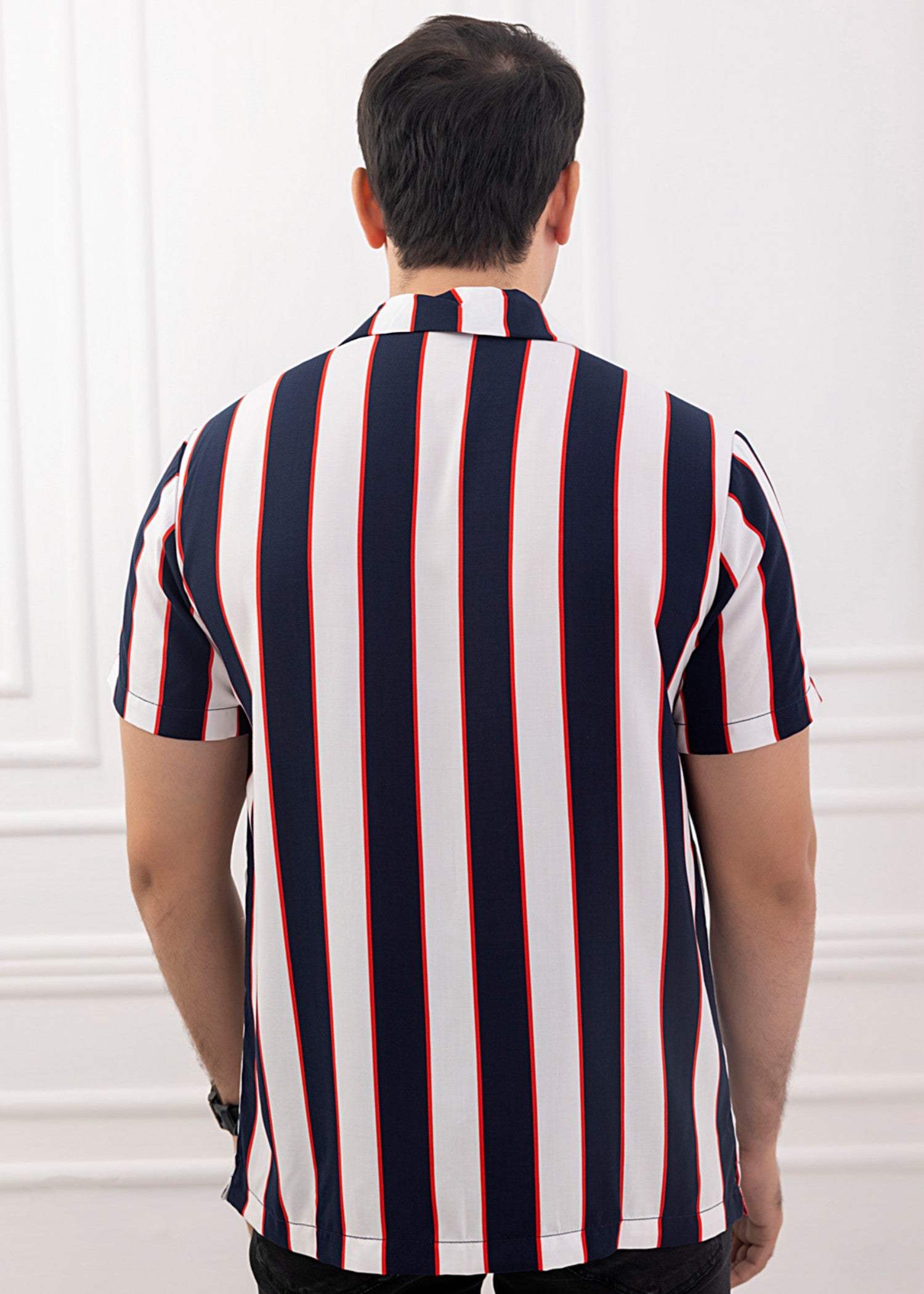 linen Casual Shirt in Black, white, red
