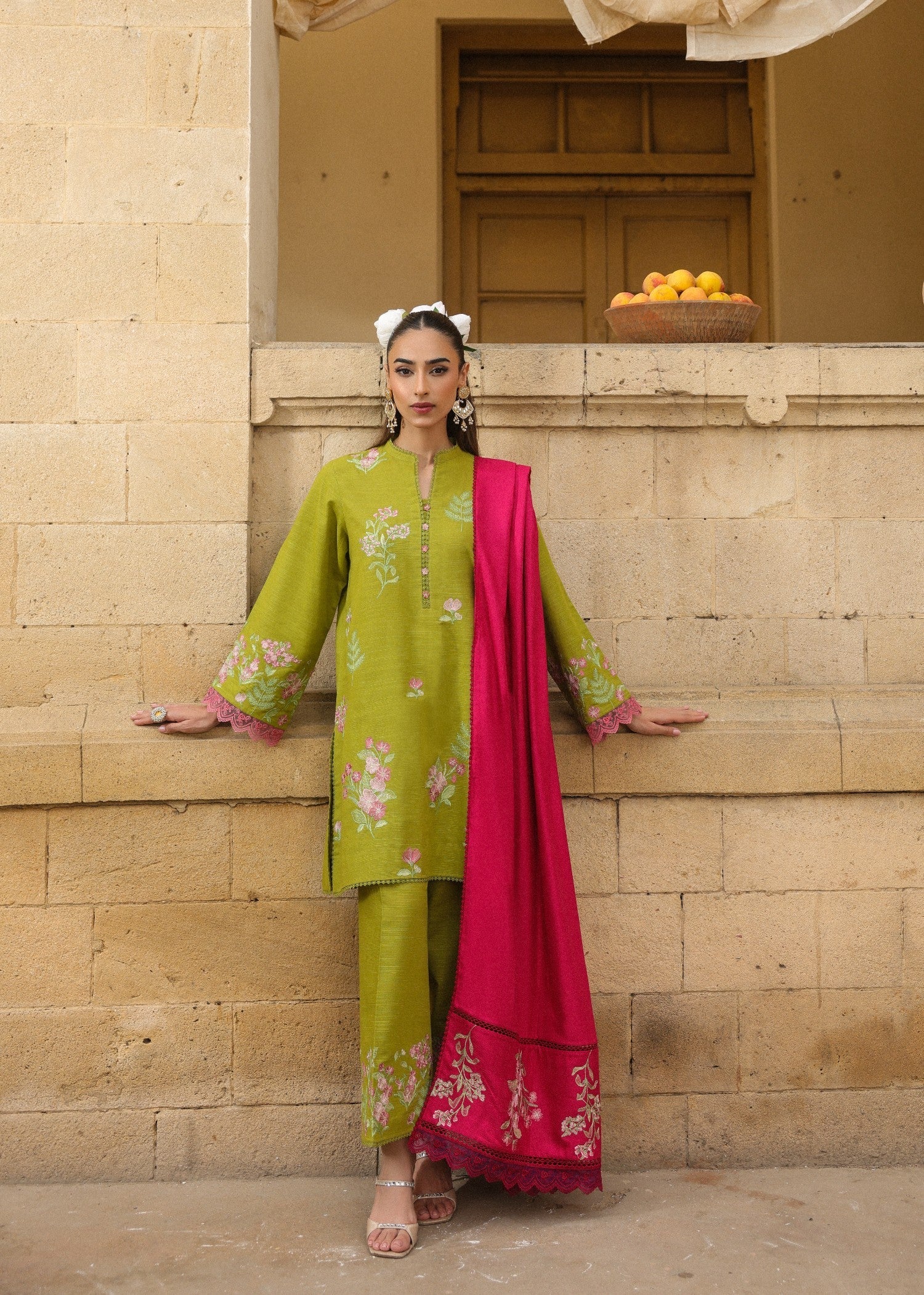 khaddar Unstitched in Apple green
