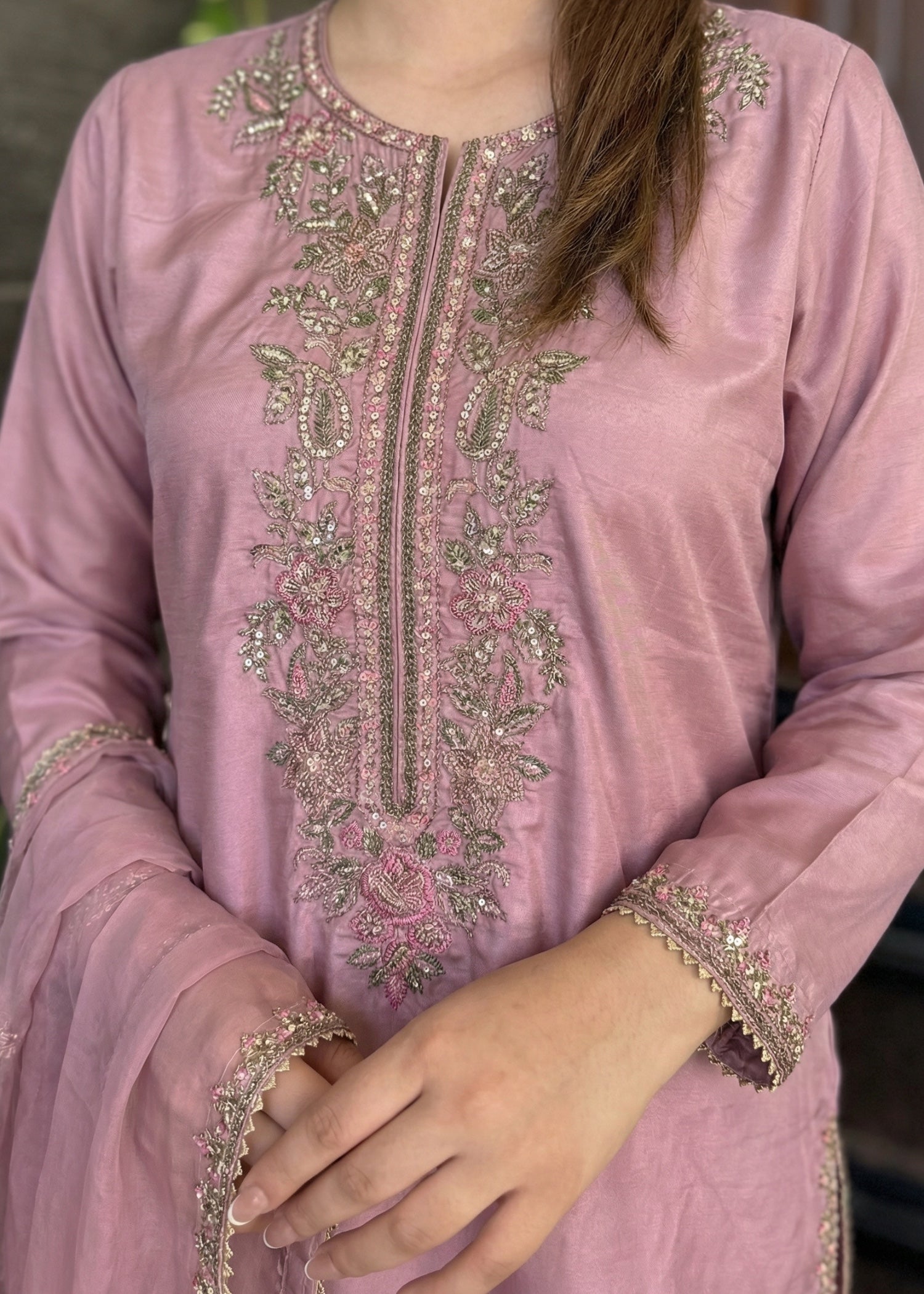silk Kurta Set in Mauve pink