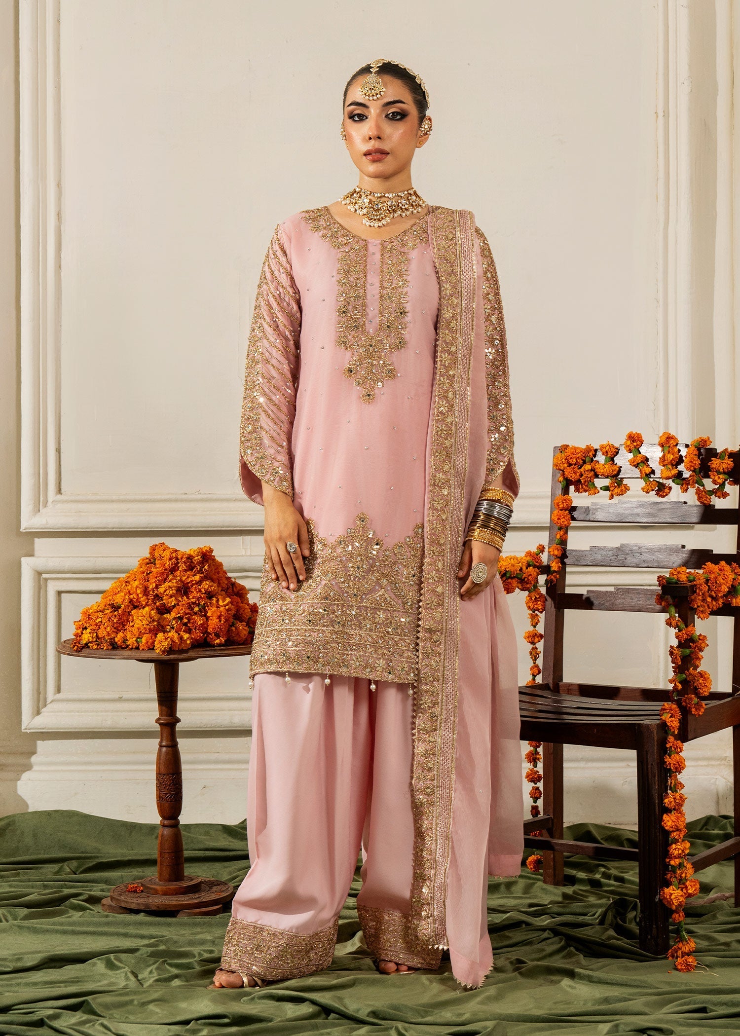 chiffon Kurta Set in Blush pink