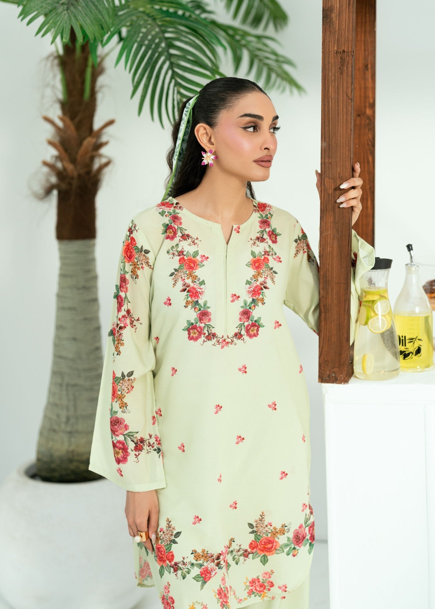 blended cambric Co Ord Sets in Pistachio green