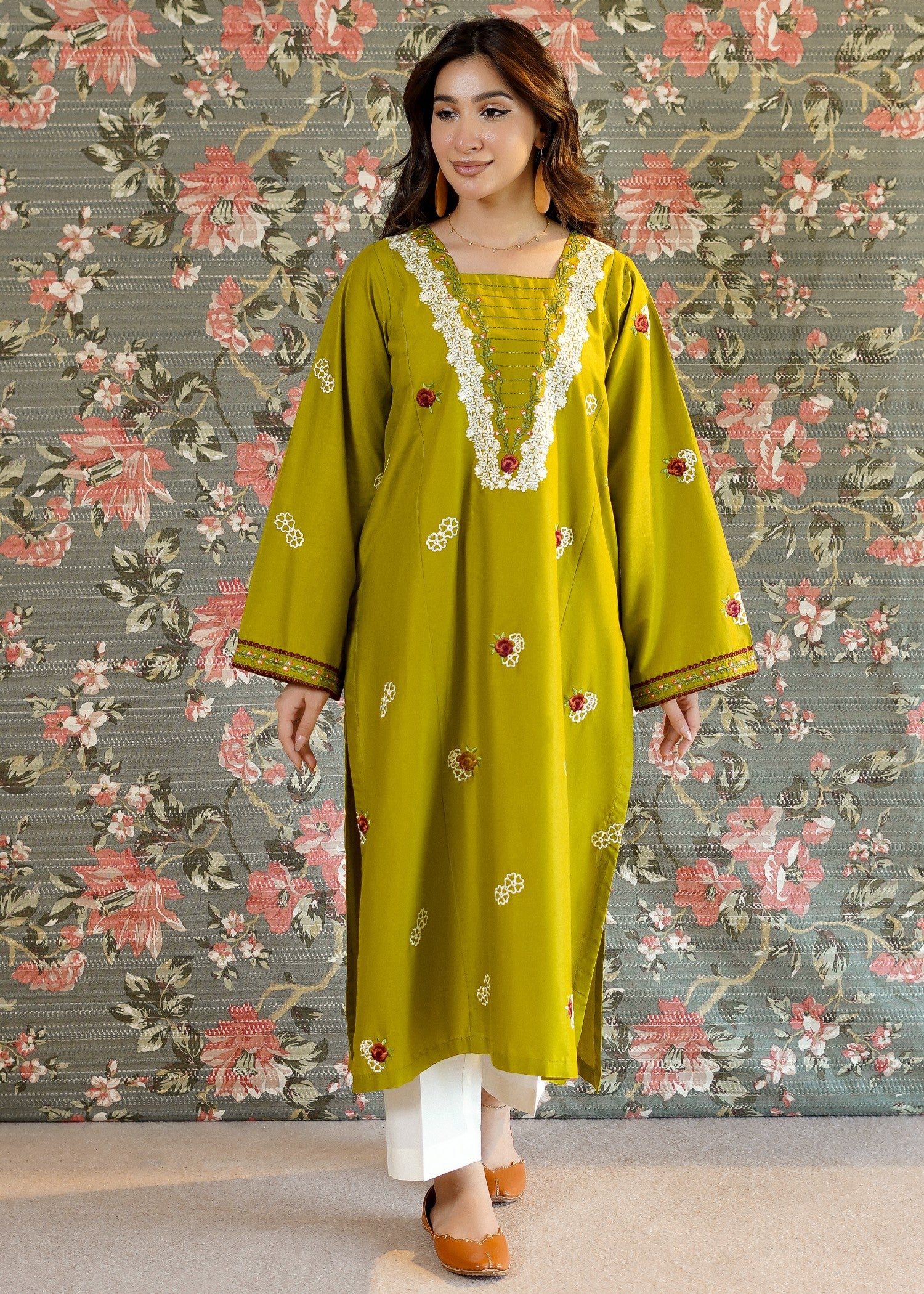 lawn Kurti in Olive green