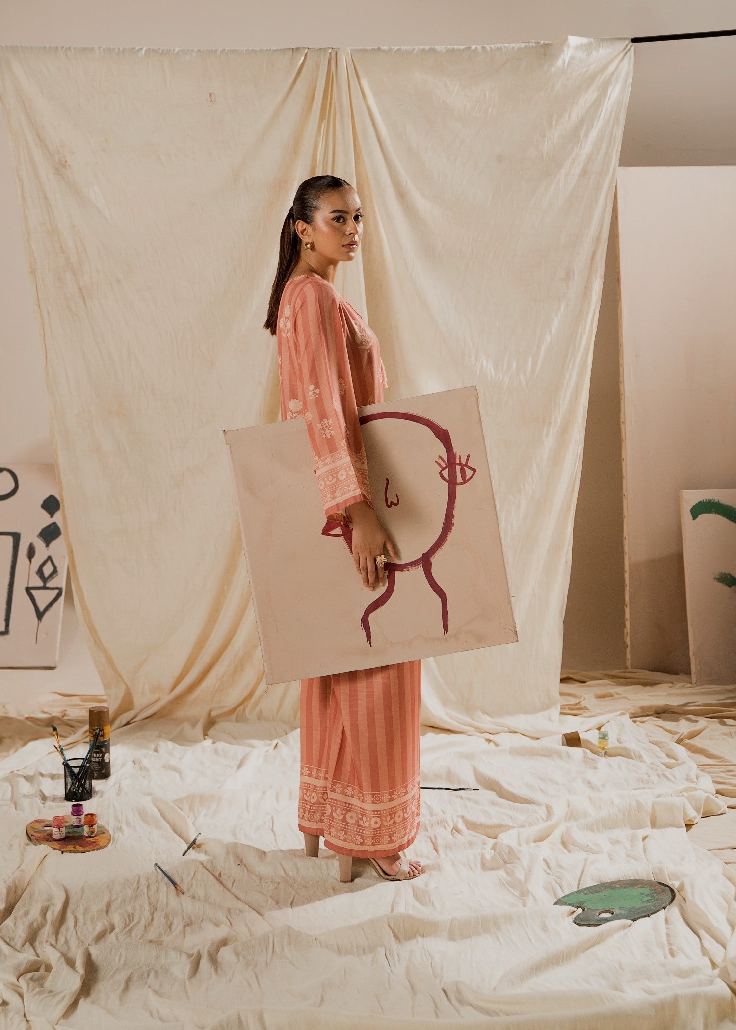 raw silk Co Ord Sets in Peach pink