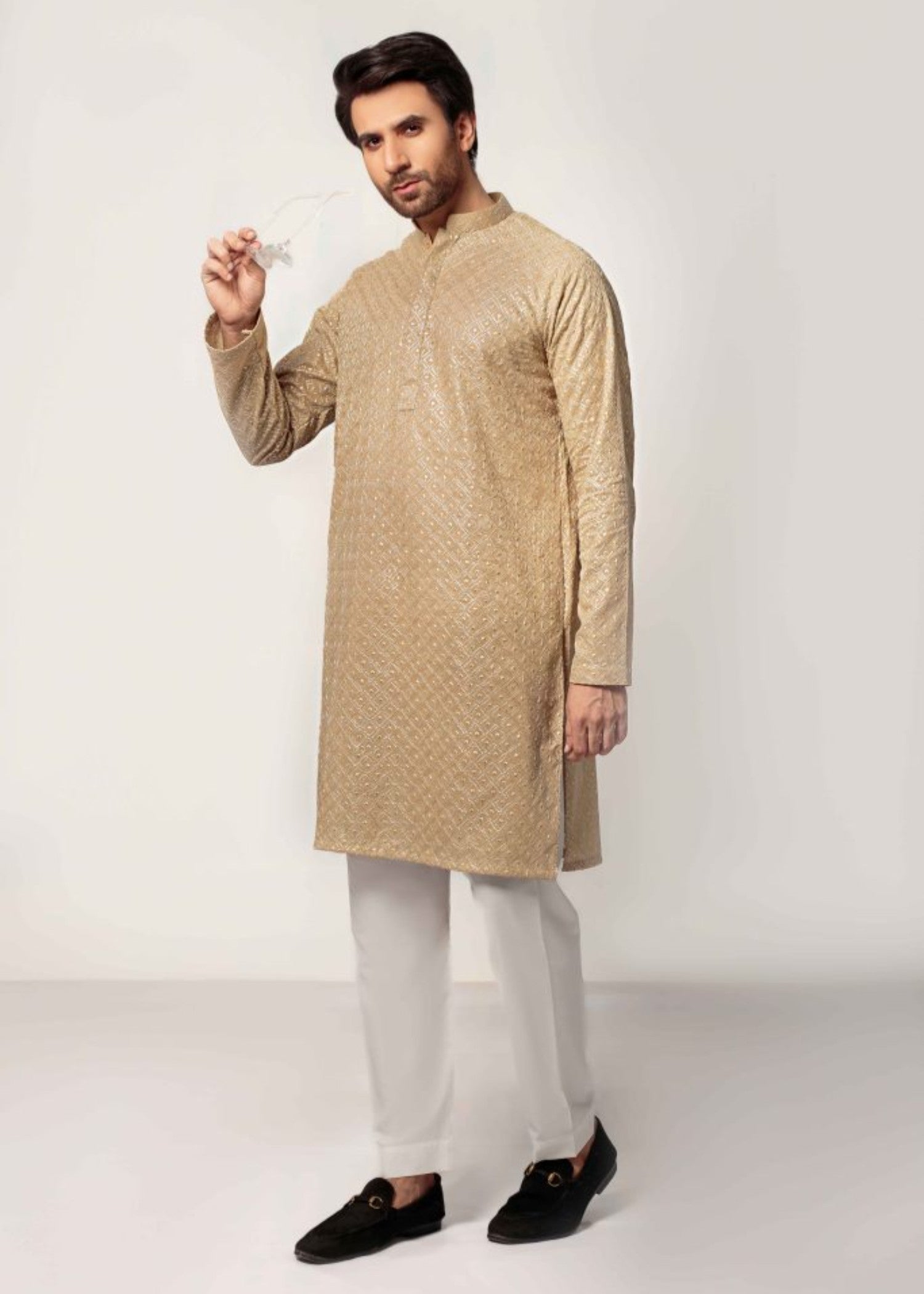 chikankari cotton Kurta in Marigold
