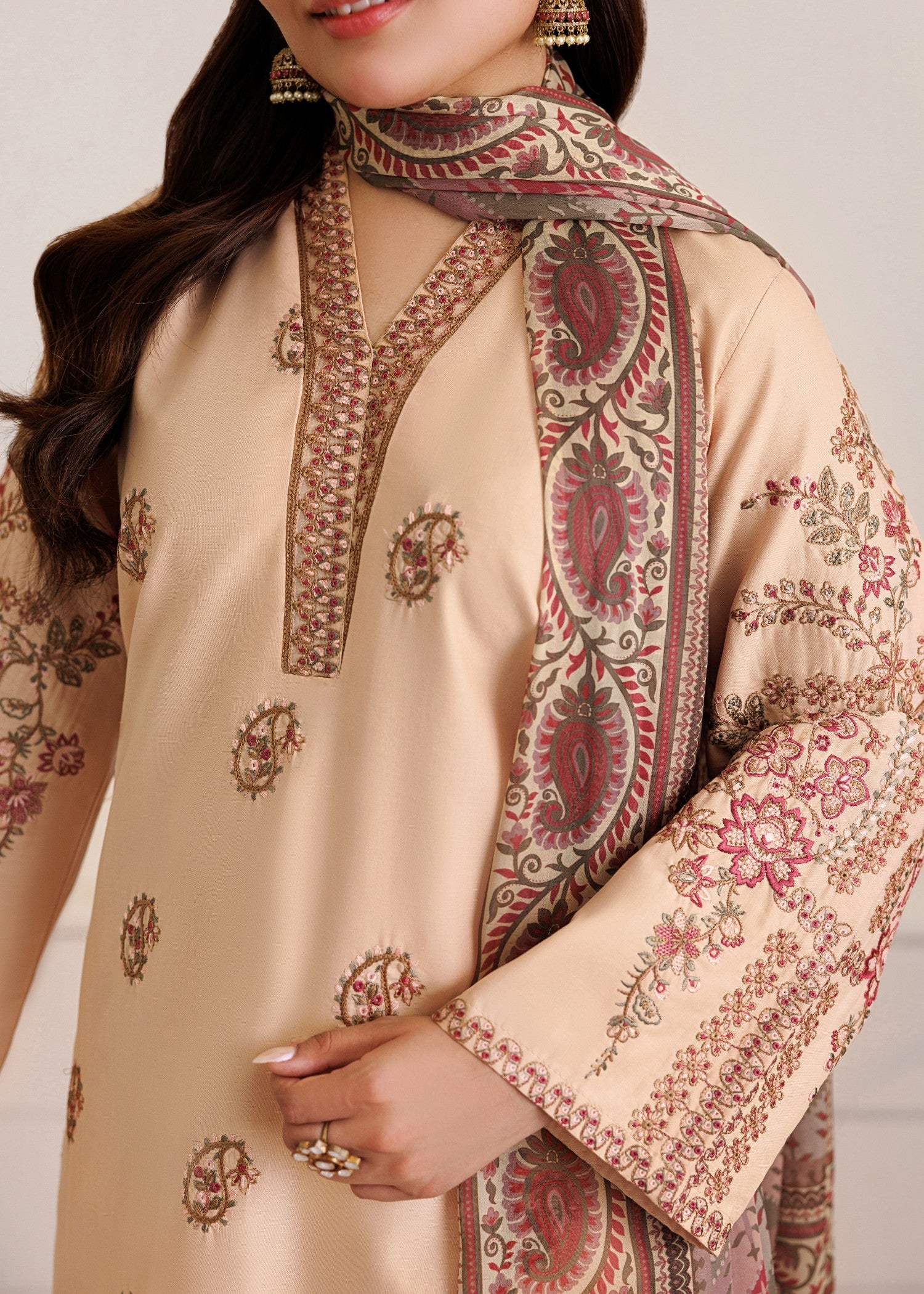 lawn Kurta Set in Peach orange