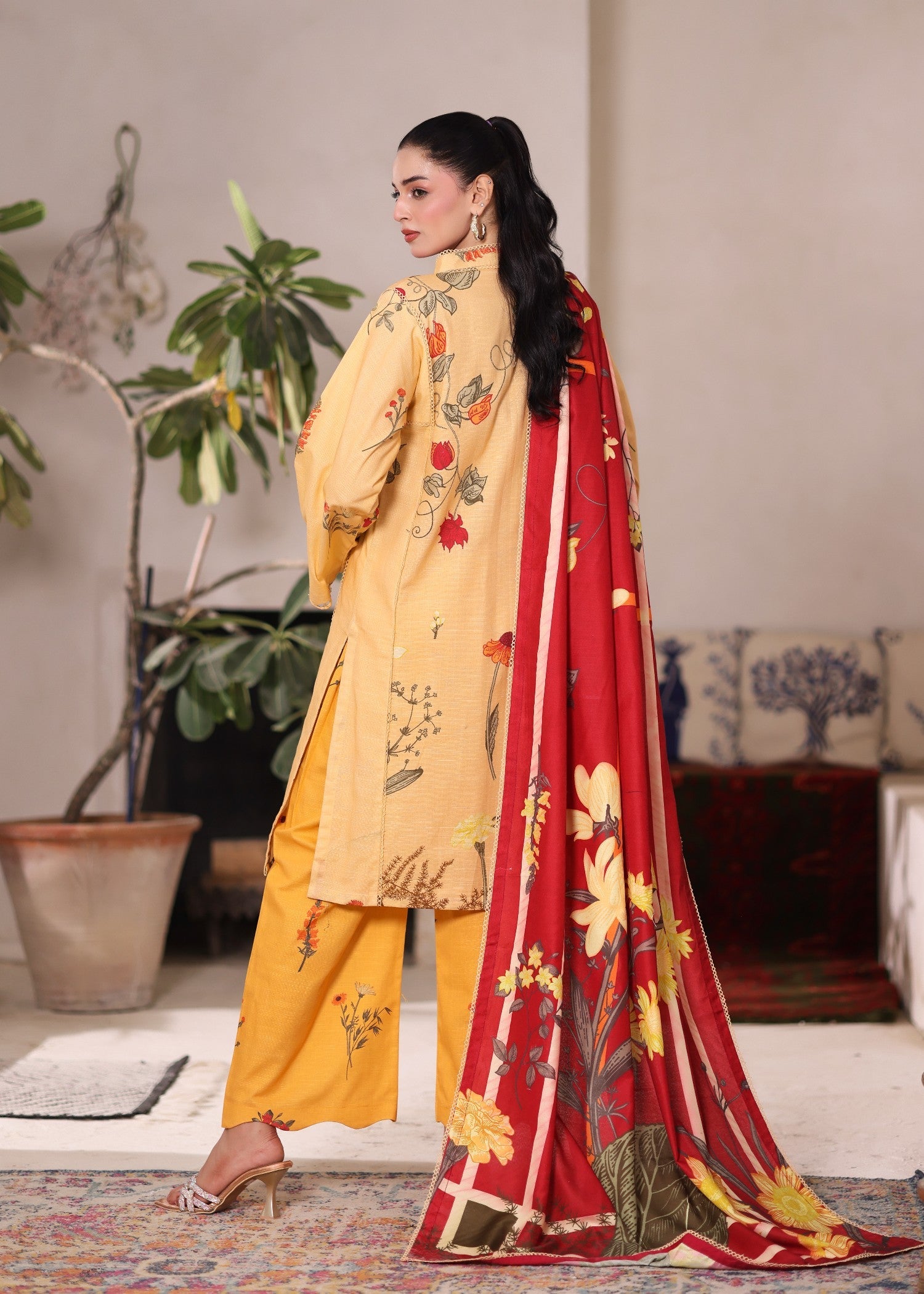 khaddar Kurta Set in Mustard, gold