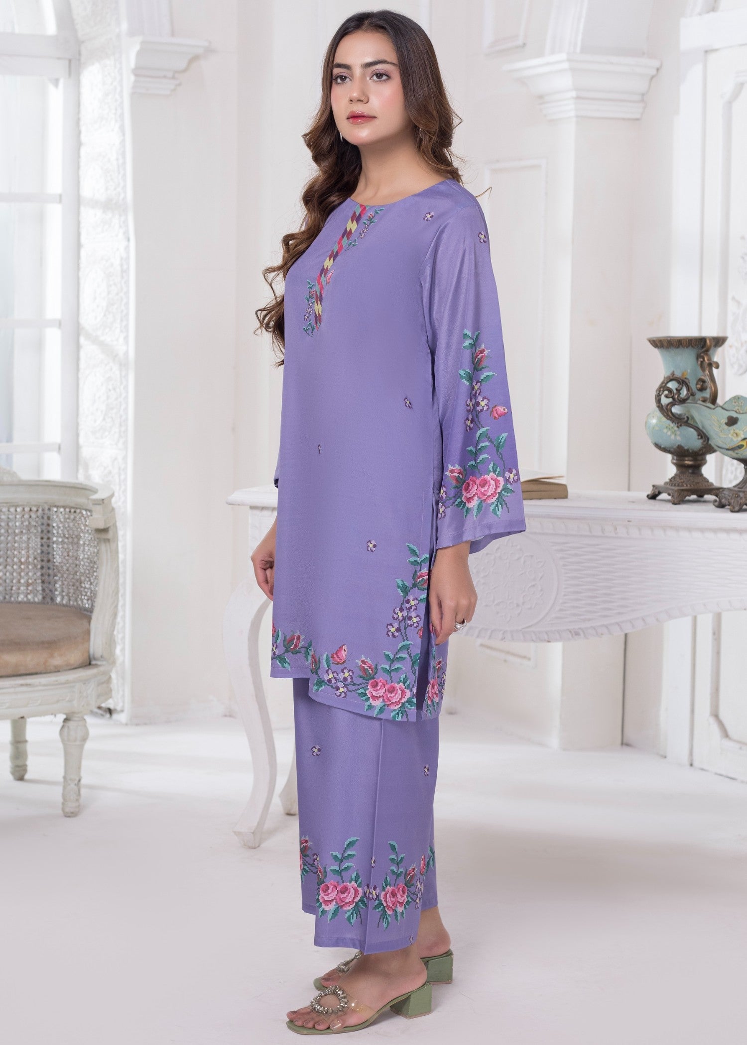 polyester crepe Co Ord Sets in Purple, lavender