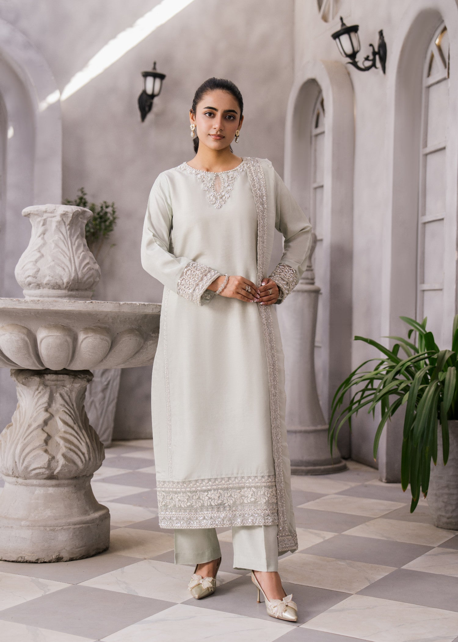 raw silk Kurta Set in Silver