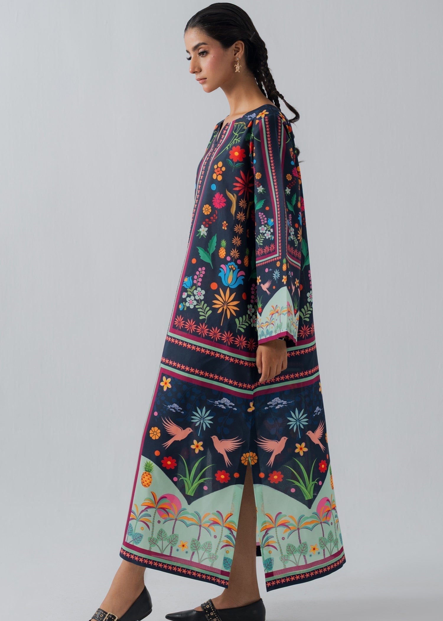 poly lawn Kaftan in Navy blue