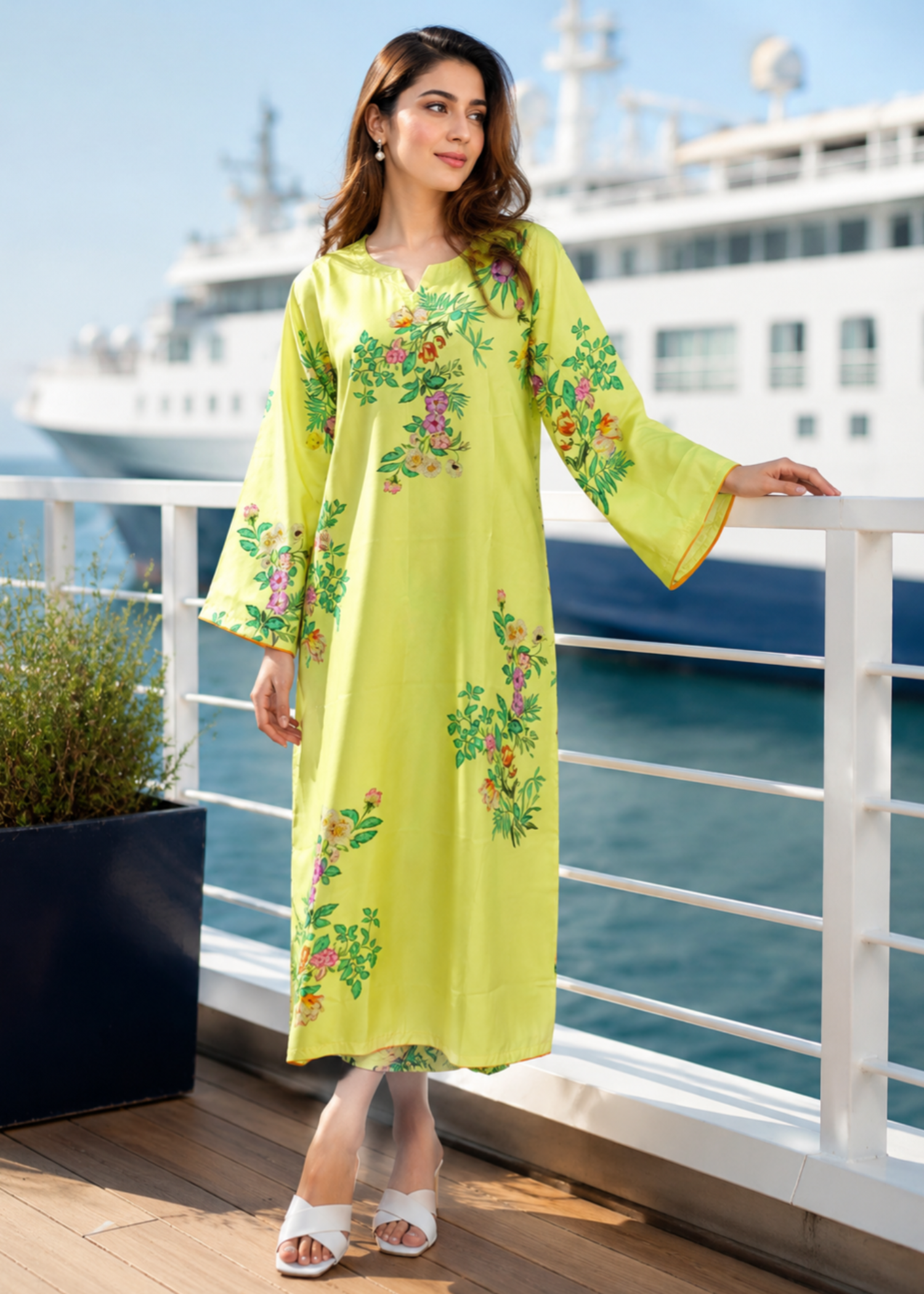 silk charmeuse Kaftan in Yellow