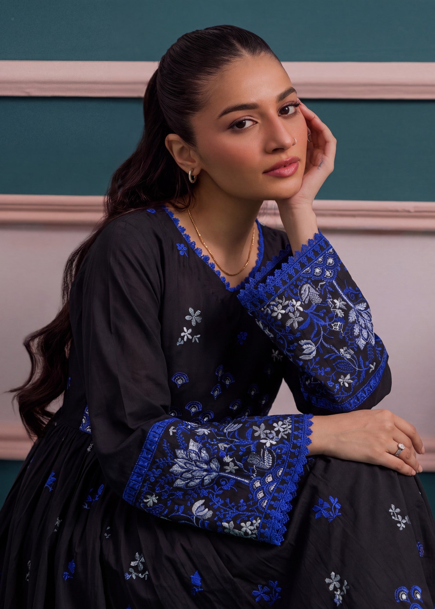 lawn Anarkali in Black