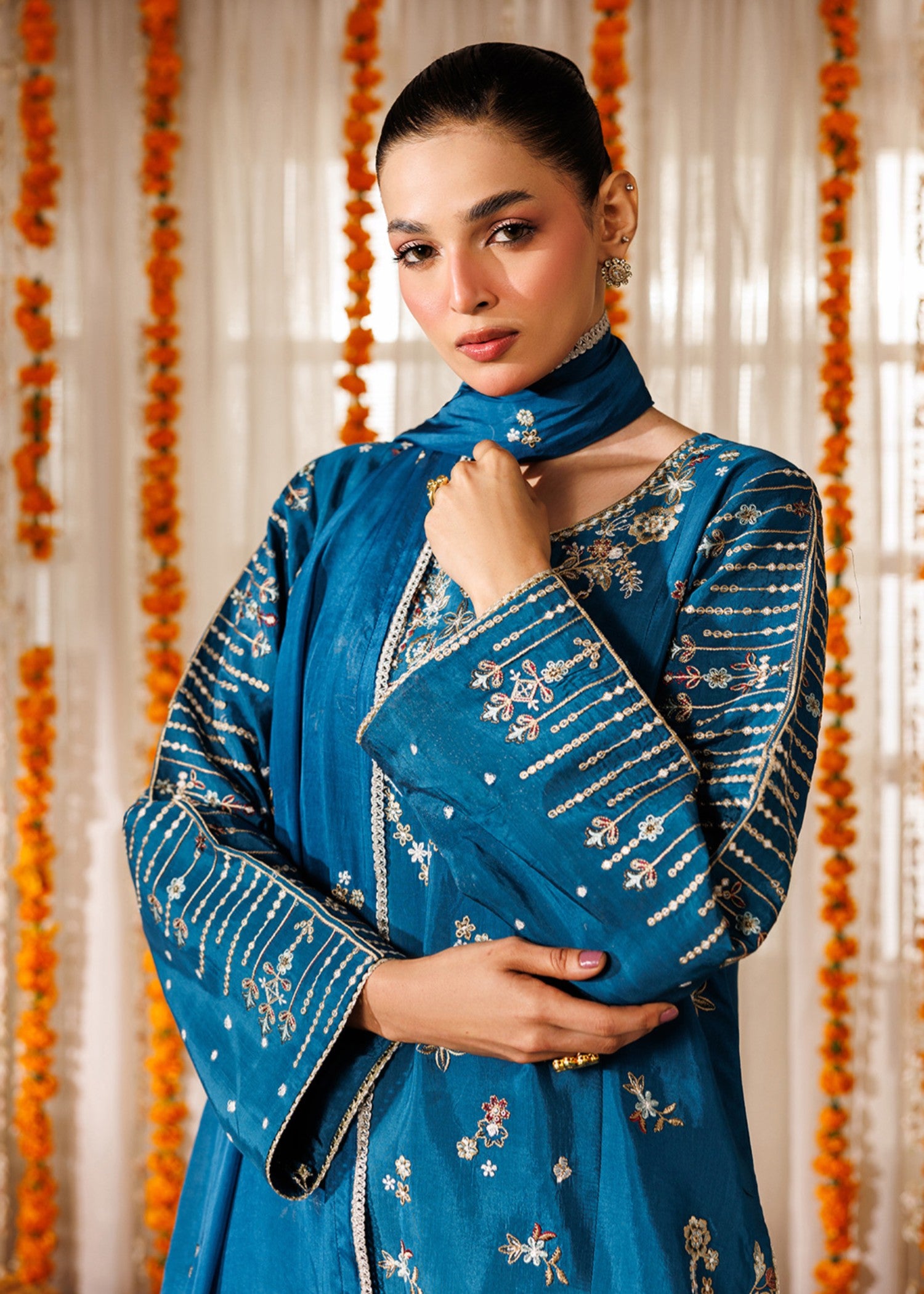 raw silk Kurta Set in Royal blue