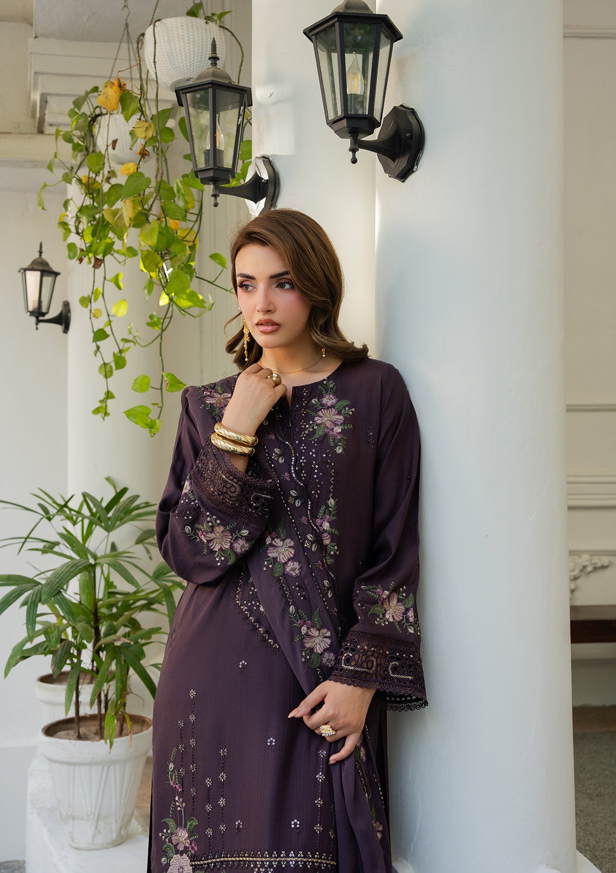 cotton Kurta Set in Deep purple