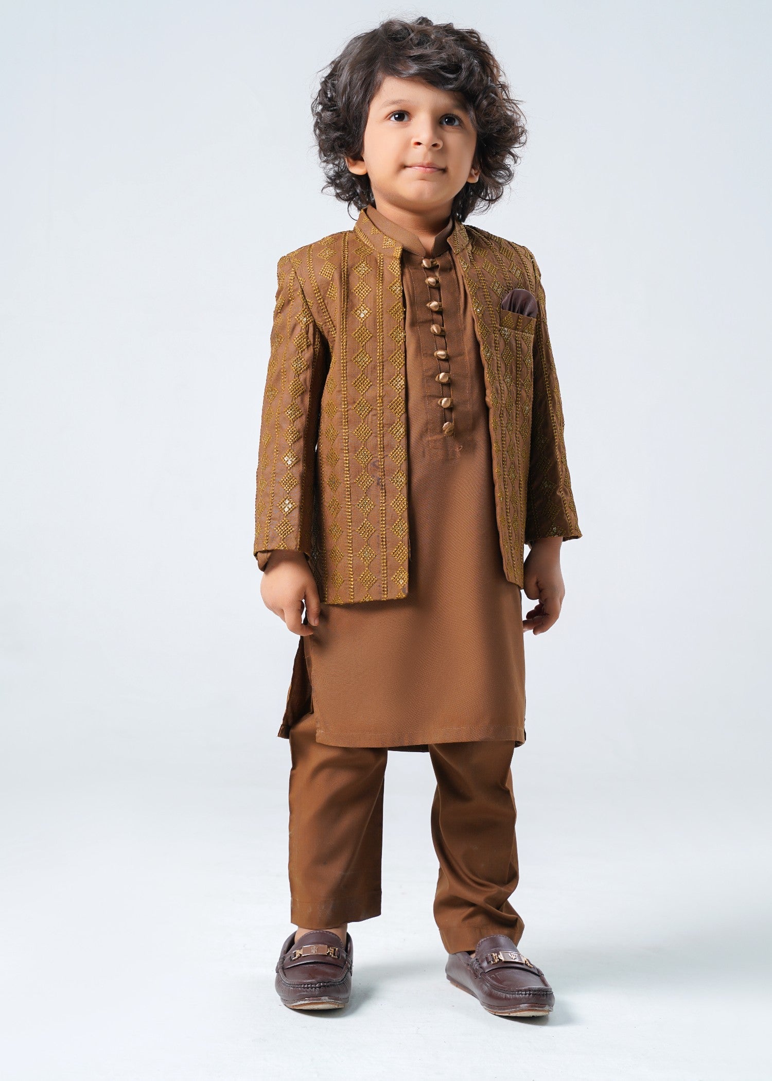 raw silk Prince Coat in Brown