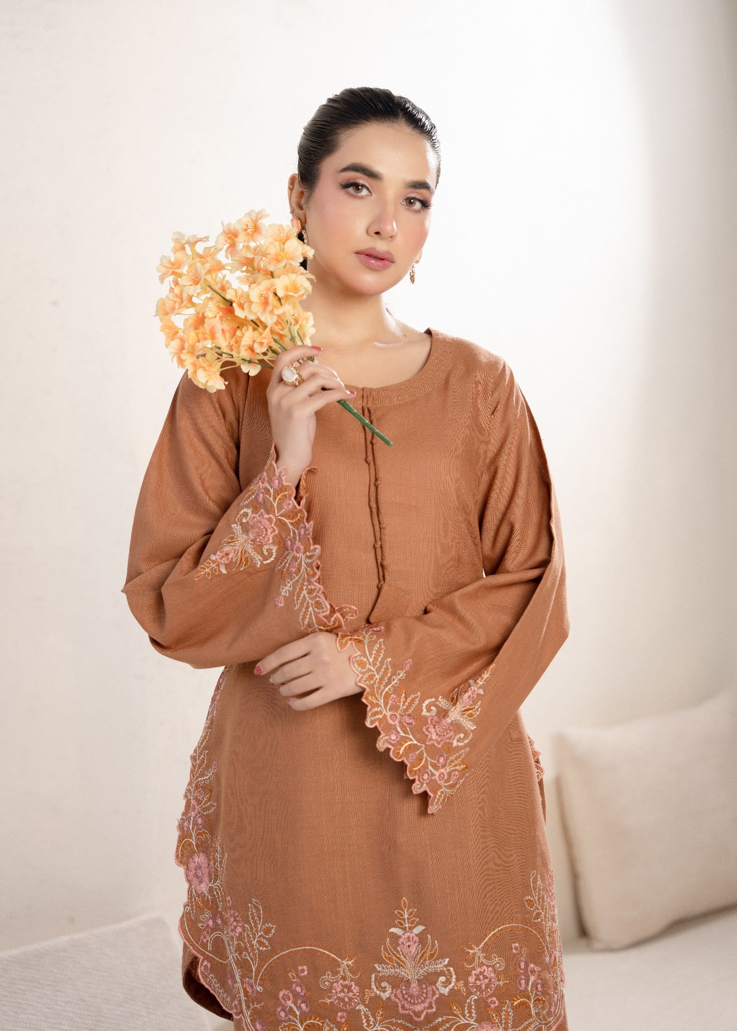 linen Kurta Set in Sand brown
