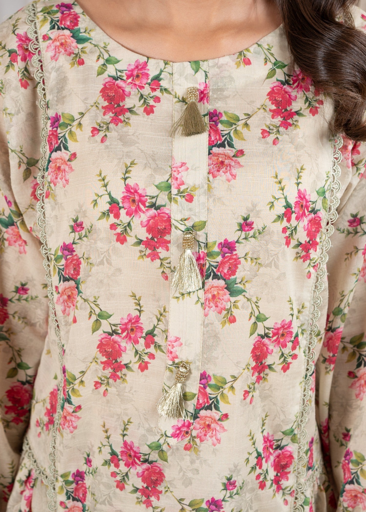 textured lawn Kurta Set in Cream