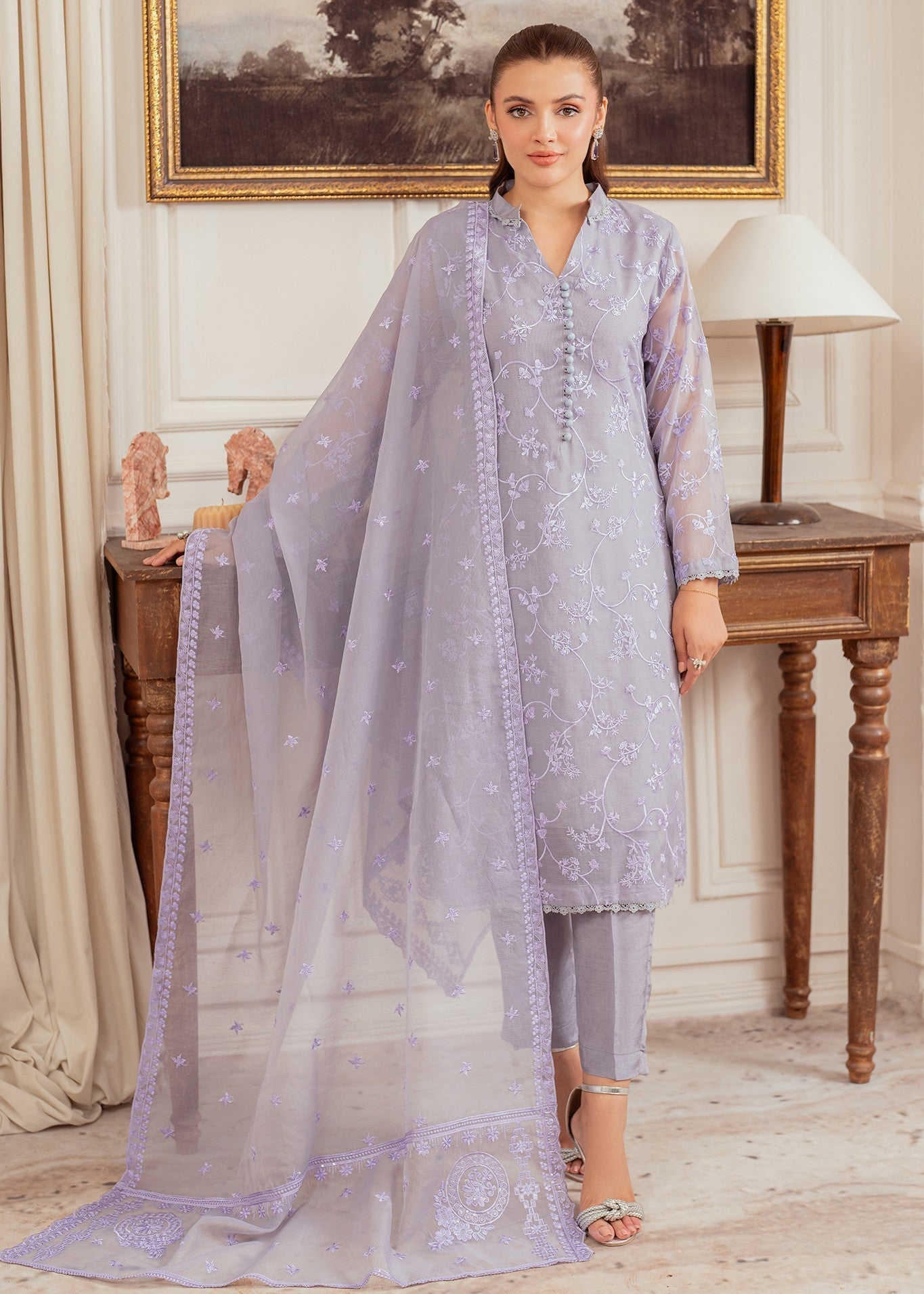 cotton net Kurta Set in Lilac