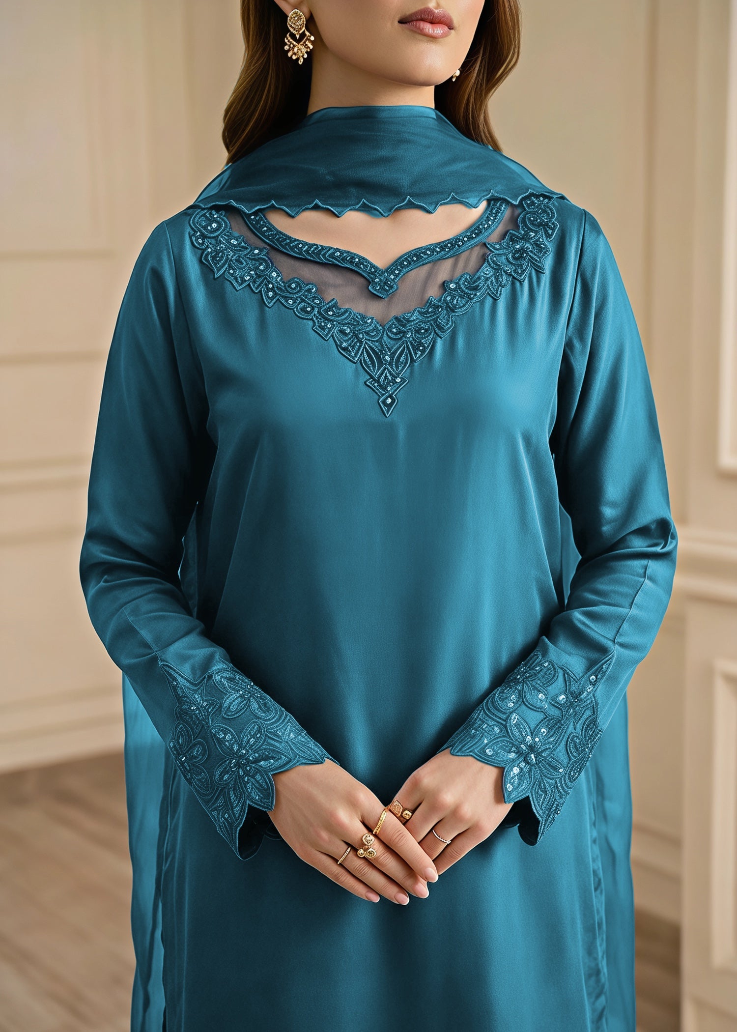 silk Sharara in Teal