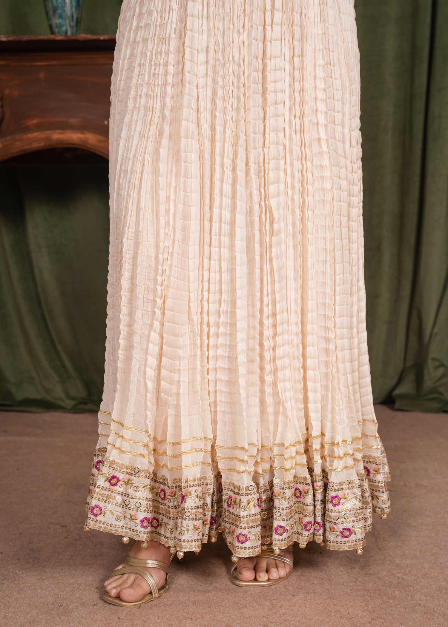 chiffon Anarkali in Ivory