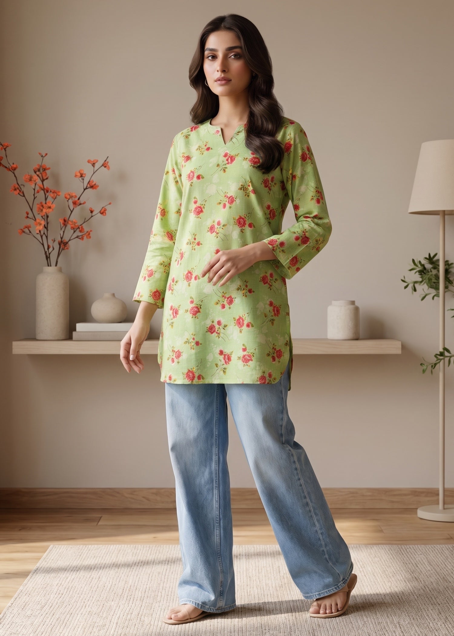 lawn cotton Kurti in Mint green