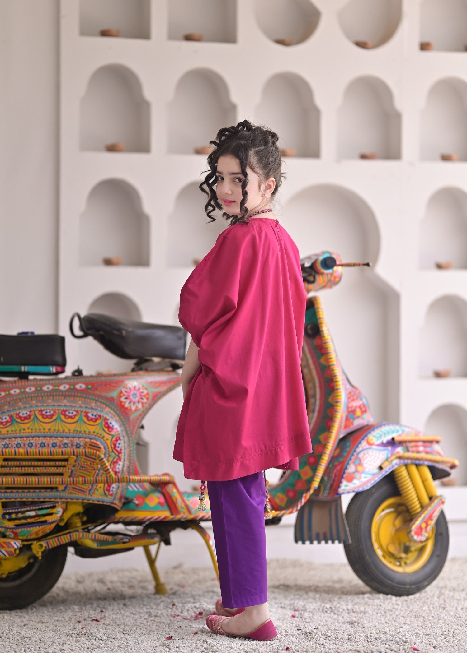 cotton Kaftan in Shocking pink