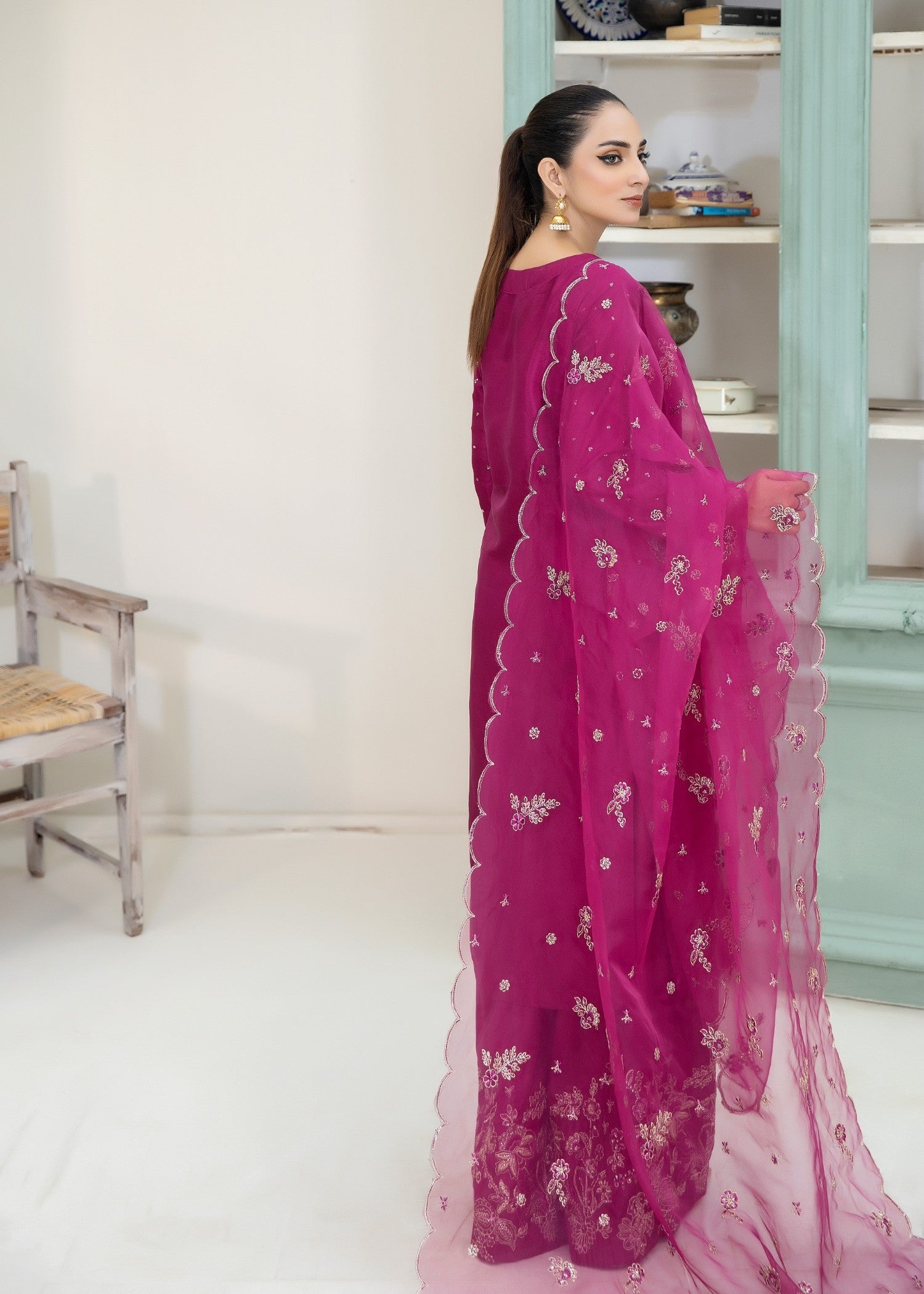 kattan silk Kurta Set in Magenta