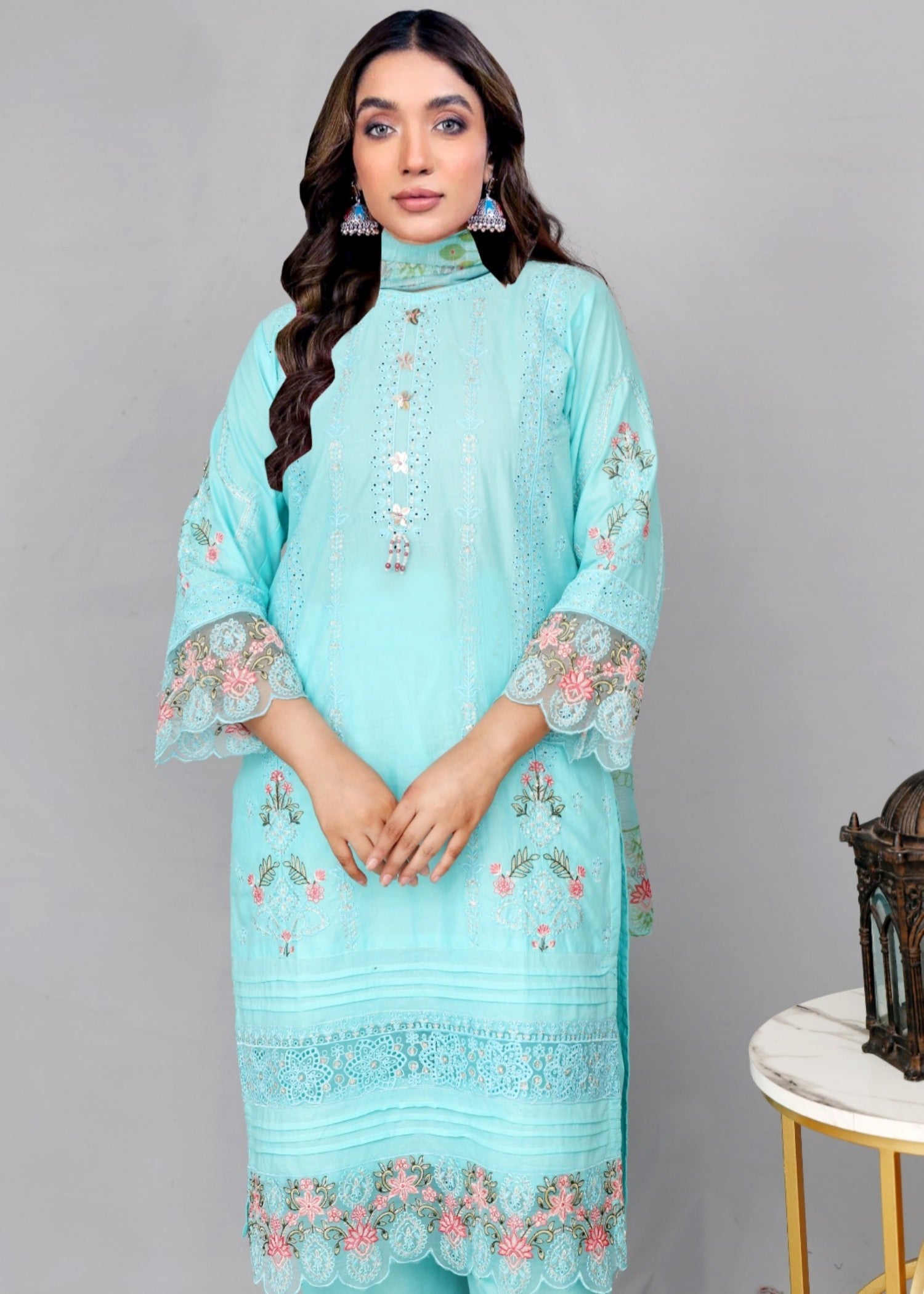 cotton Kurta Set in Sky