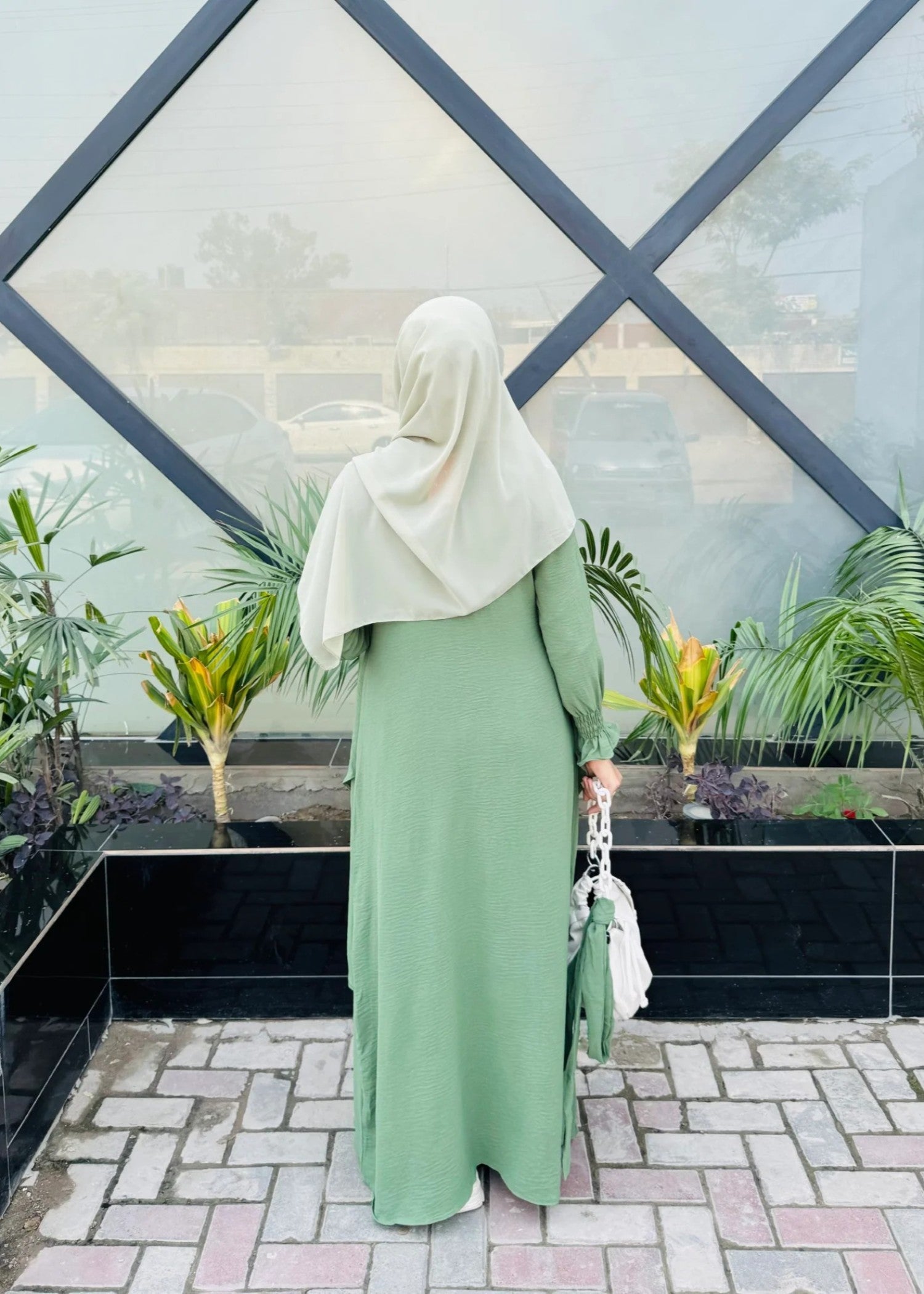 polyester Abaya in Mint green