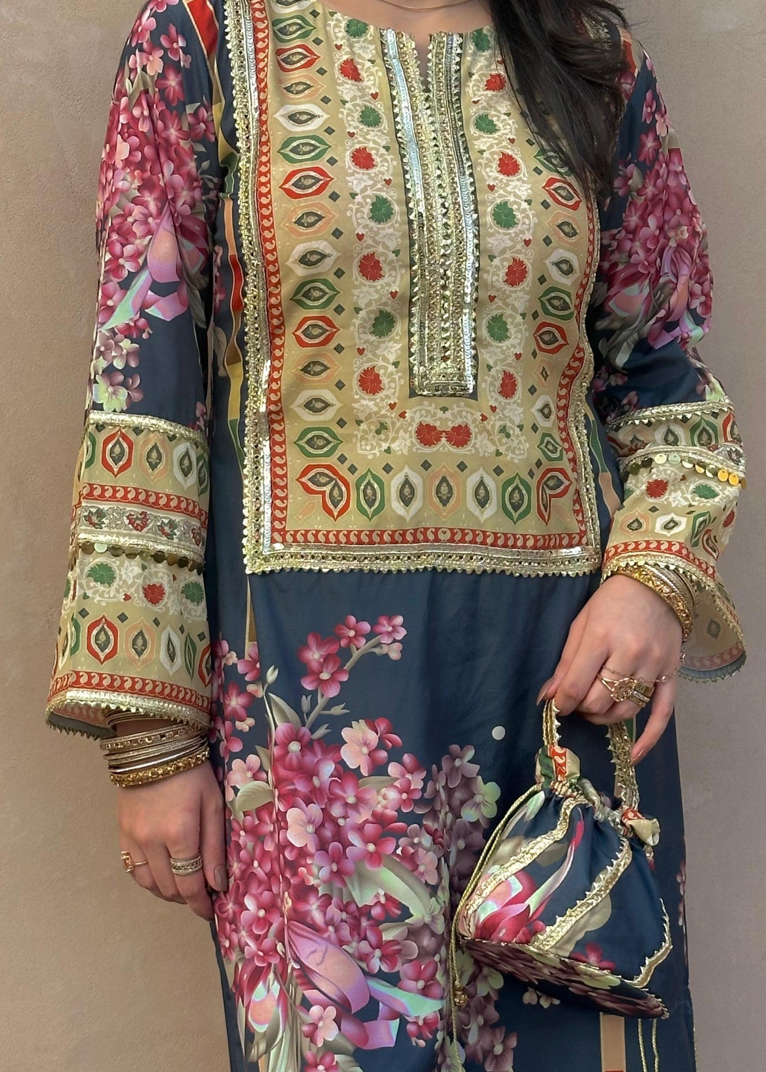 silk crepe Kurti in Multi