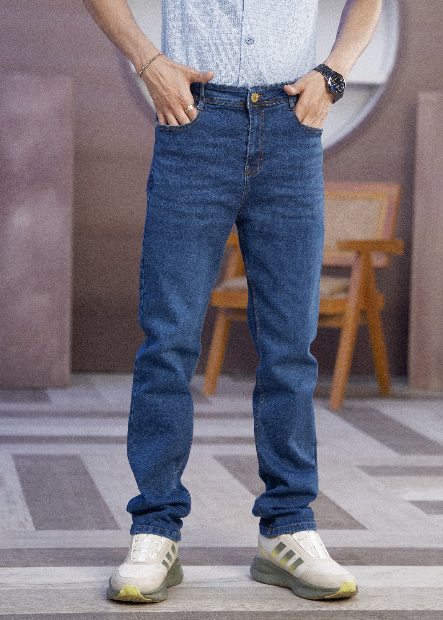 cotton Jeans in Ocean blue