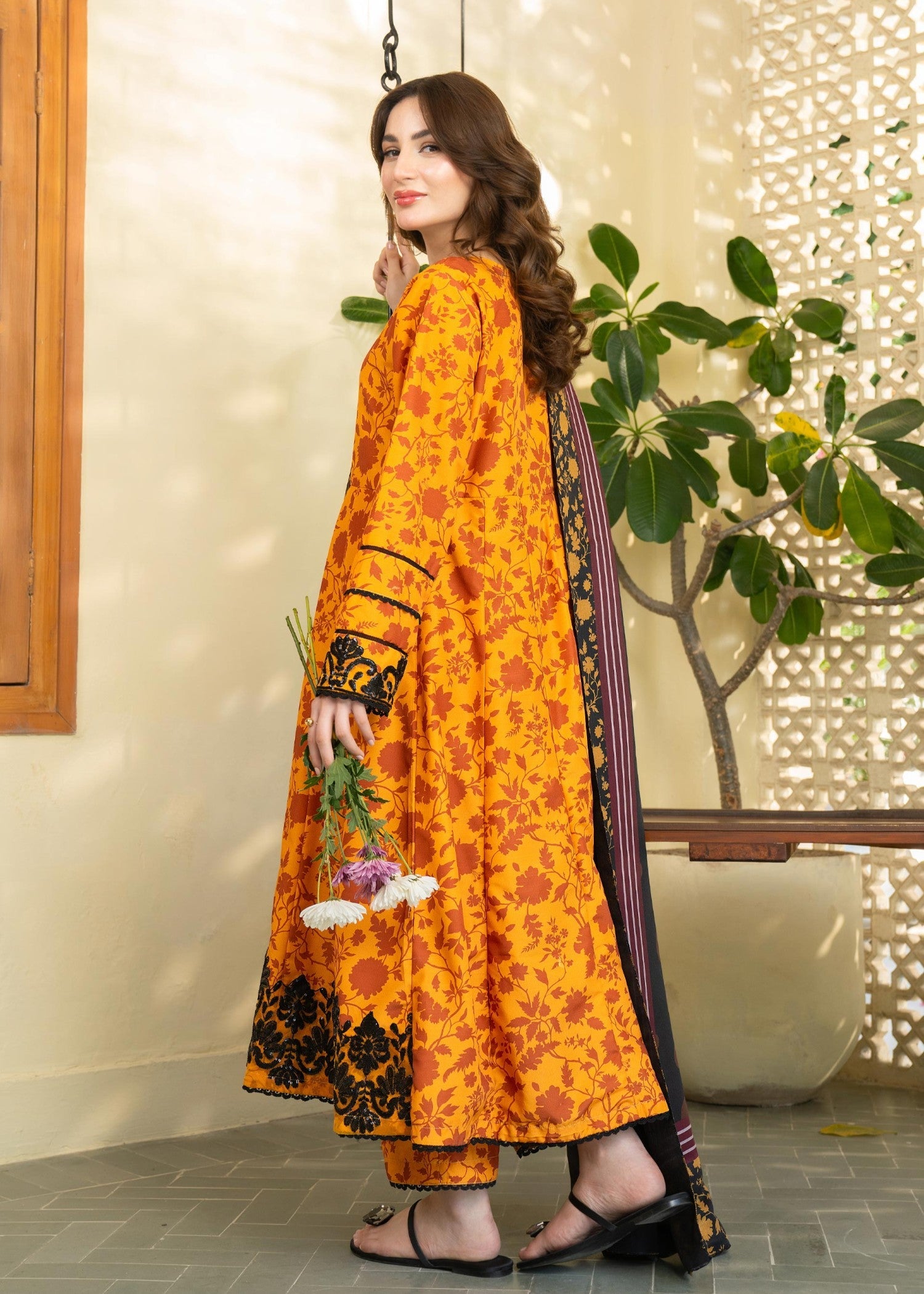 khaddar Gown in Multi