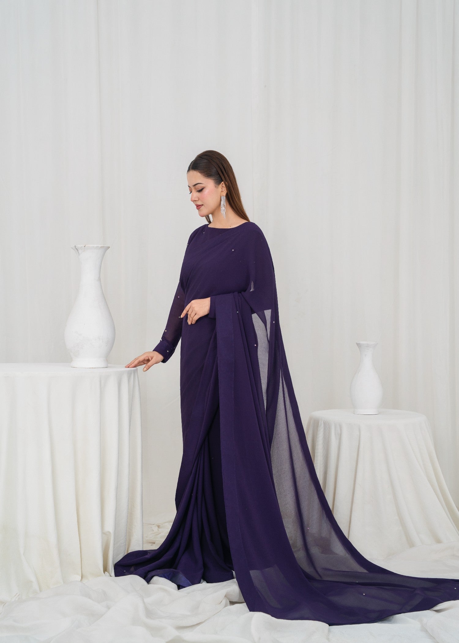 chiffon Saree in Royal purple