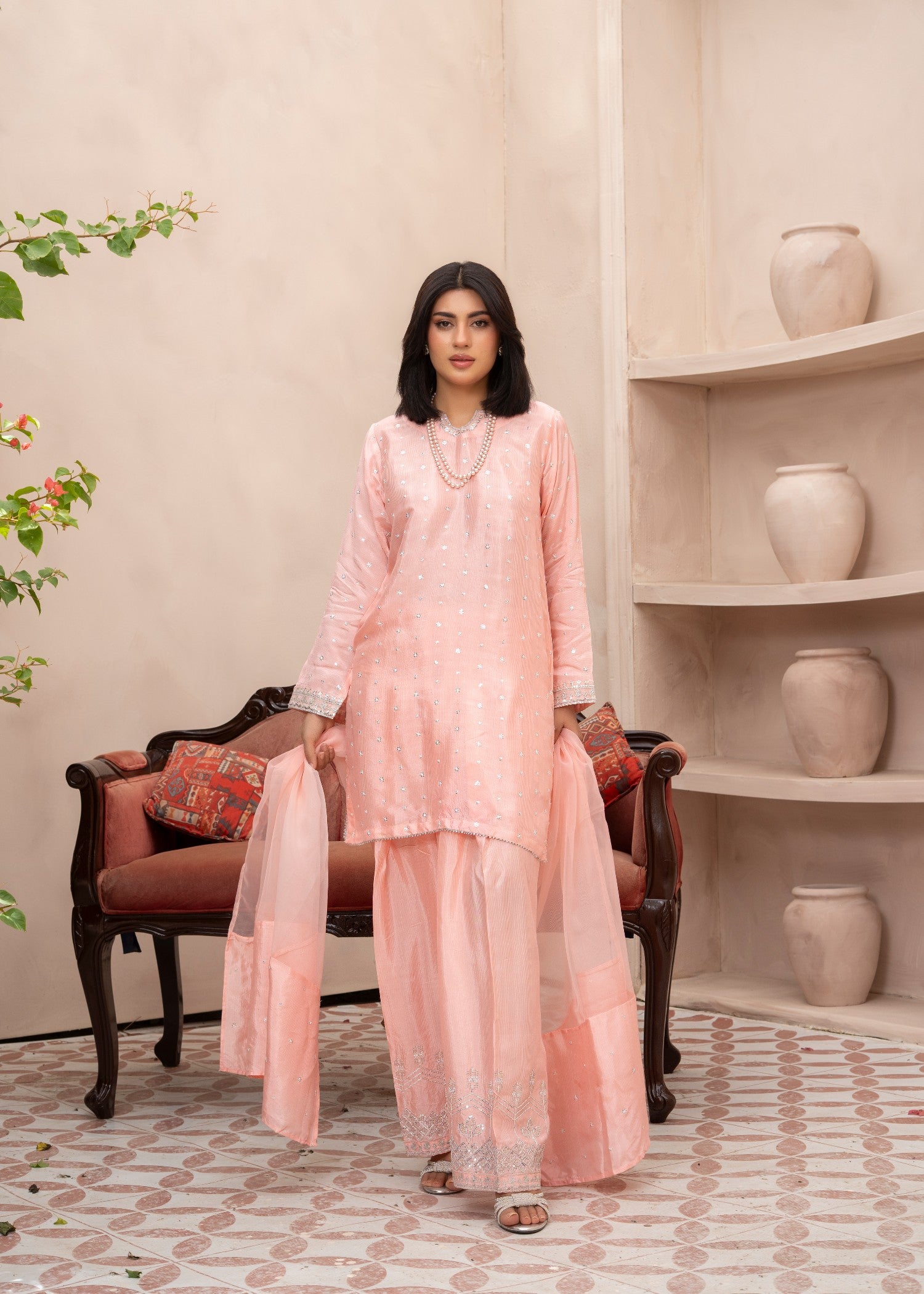 chiffon Kurta Set in Pink