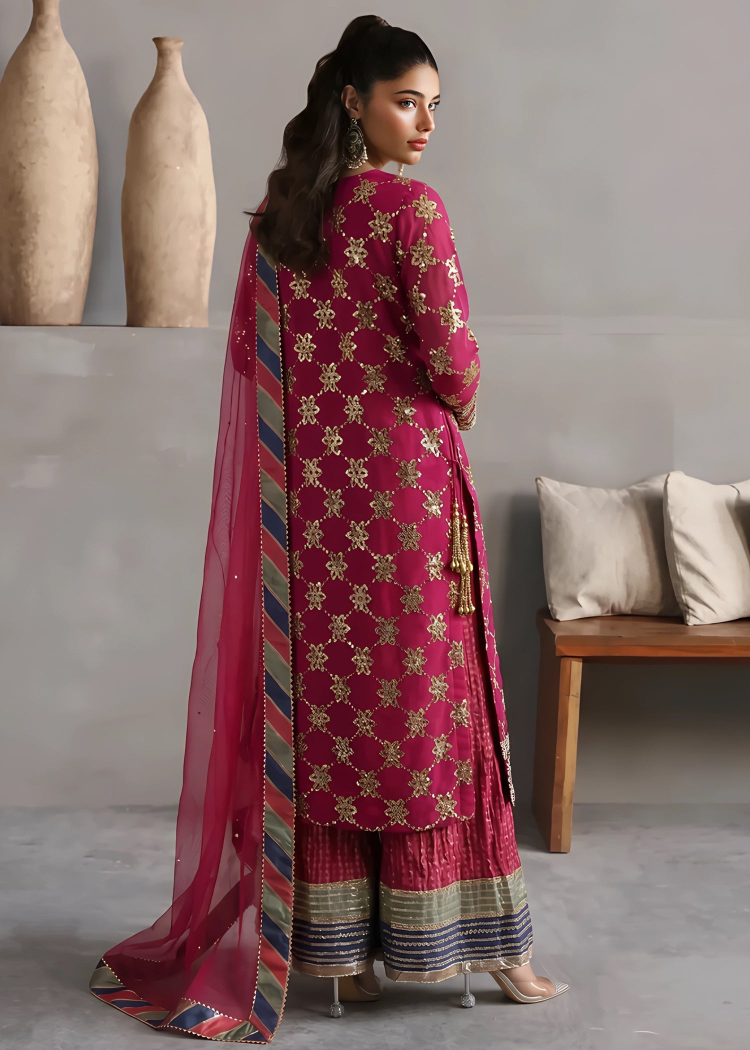 chiffon Sharara in Hot pink