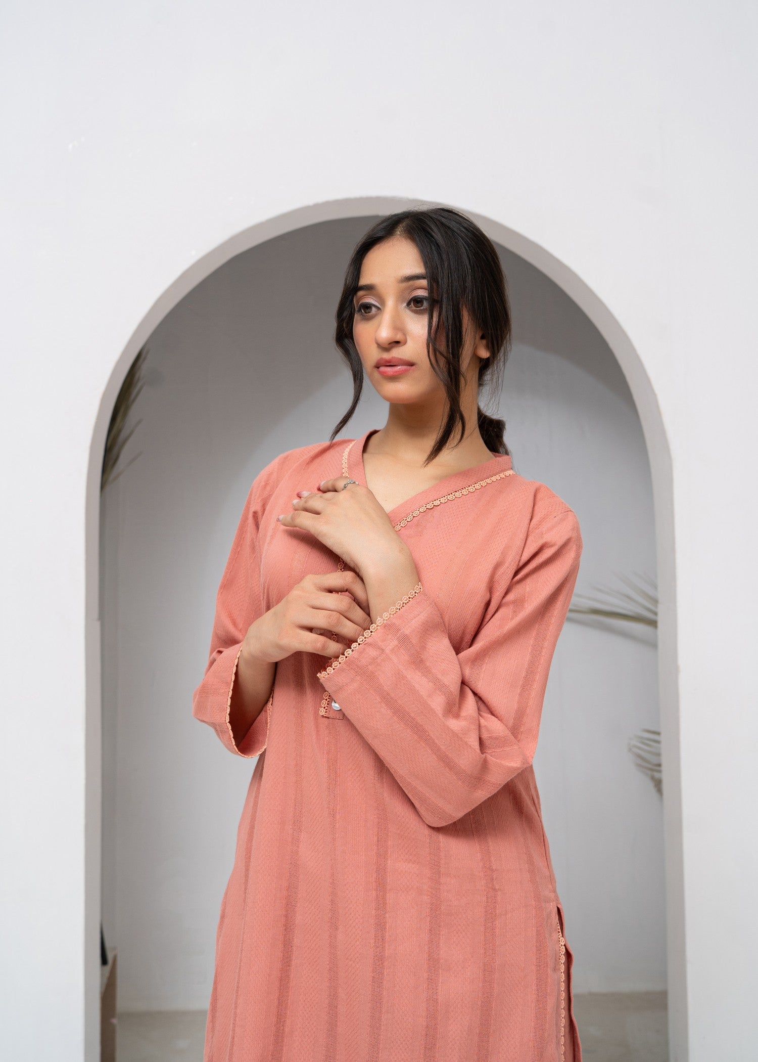cotton Kurta Set in Flamingo
