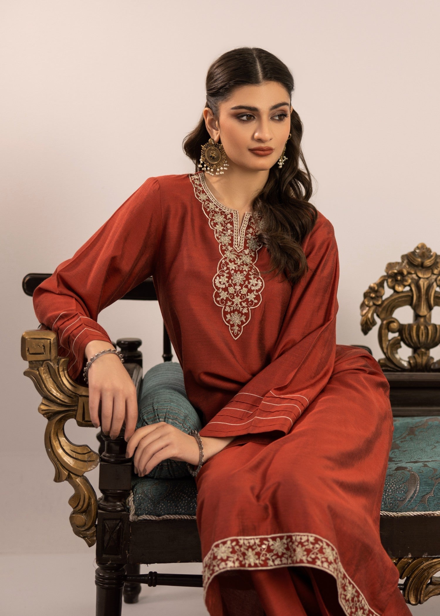 chambray Kurta Set in Orange