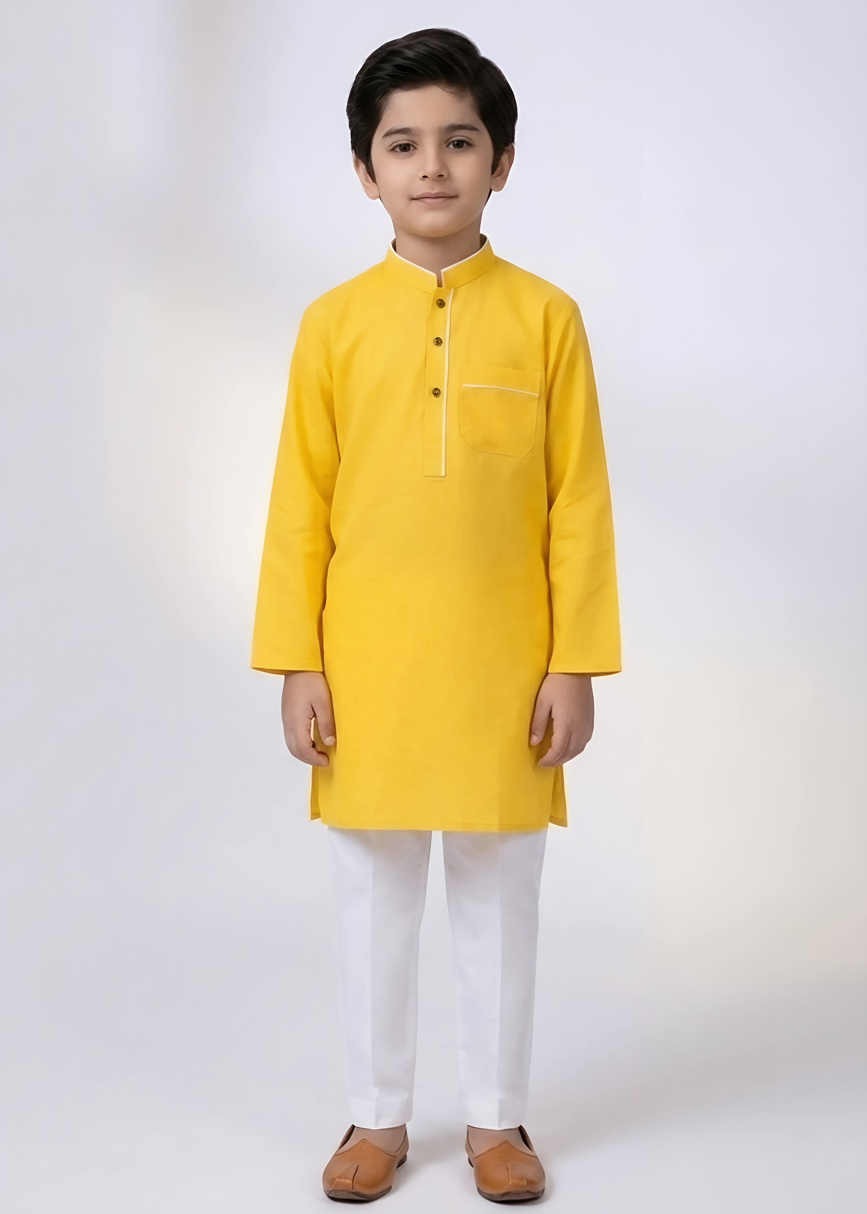 cotton Kurta Set in White, gold